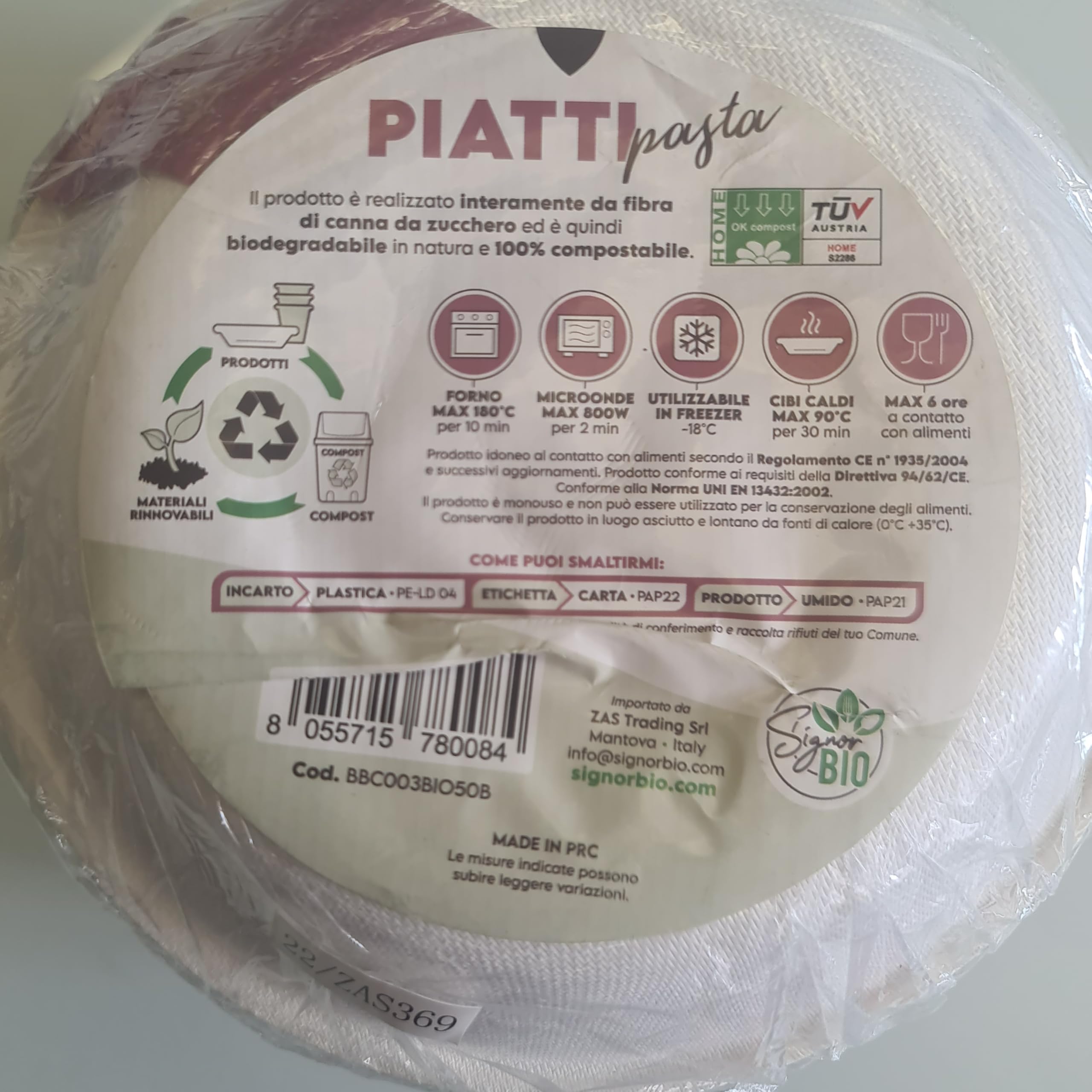 Generico PIATTO FONDO 680 ML IN FIBRA DI CANNA DA ZUCCHERO - COMPOSTABILE E BIODEGRADABILE - CF. 1000 PIATTI