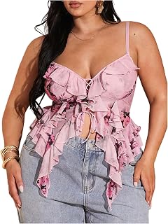 SHENHE Women's Plus Size Sexy Cami Tops Asymmetrical Going Out Summer Cami