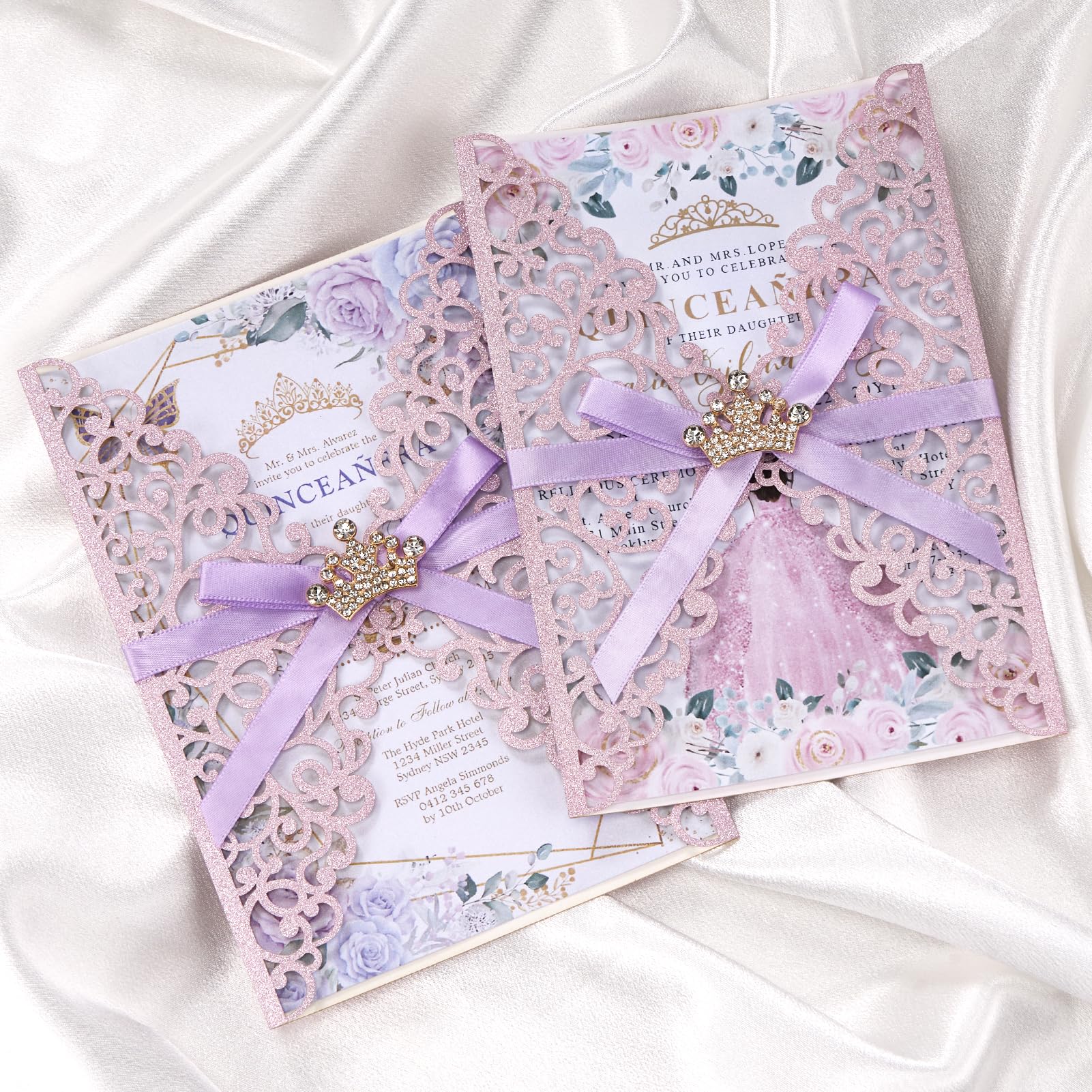 Hochzeitseinladungen, hohl, lasergeschnitten, mit Umschlägen und RSVP-Karten für Quinceañera-Verlobung, 25 Stück