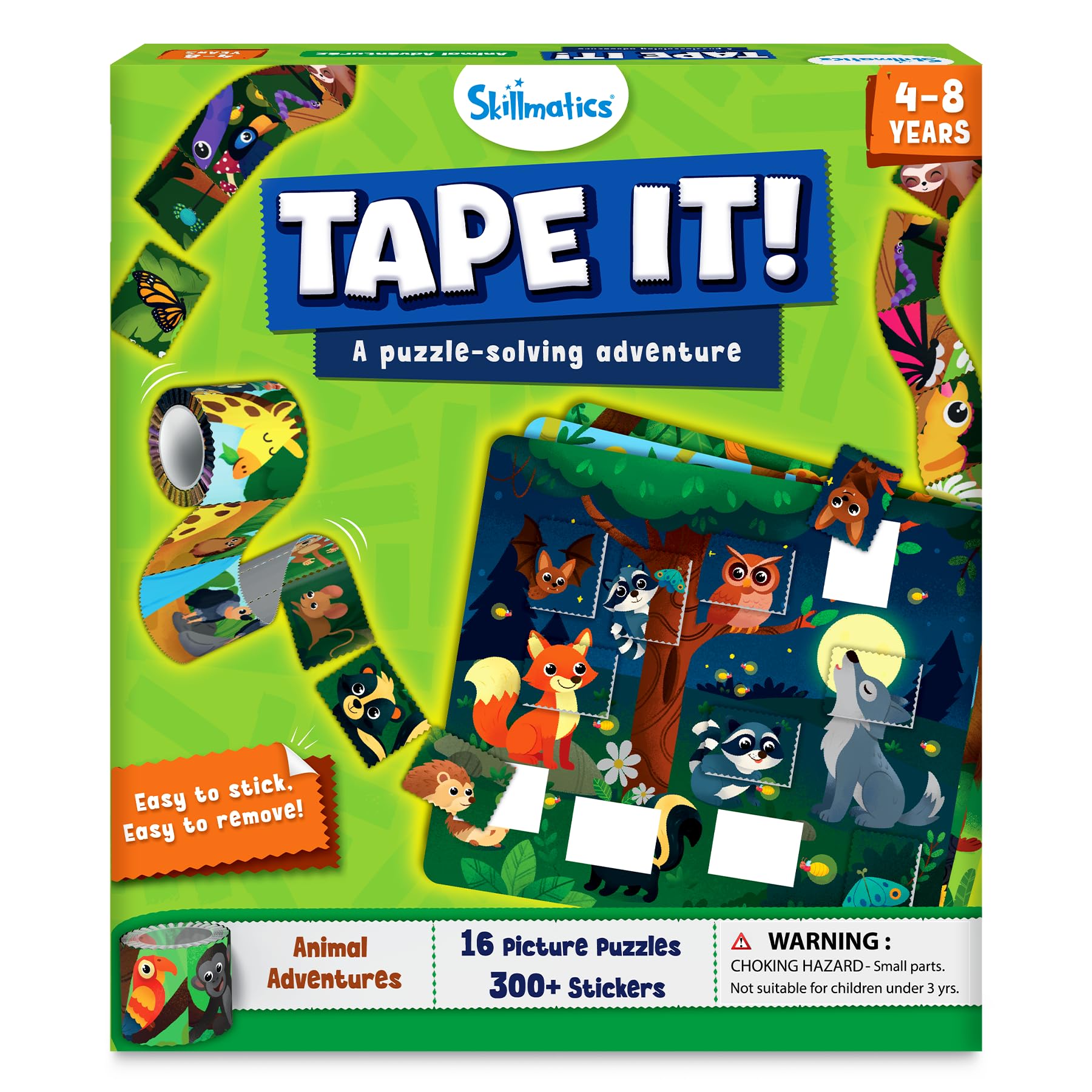 Skillmatics Puzzle Activity - Tape It Animal Sticker Puzzles, 300+ Easy-Tear Stickers, Art & Craft Kit, Educational Fine Motor Skills & Travel Toy, Gift for Kids Ages 4, 5, 6, 7, 8