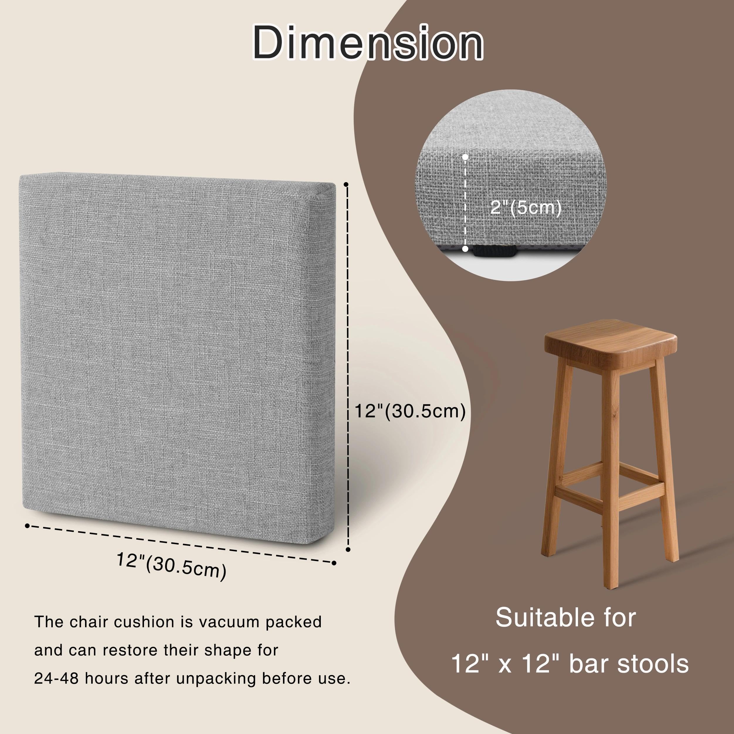 OVOV Set of 6 Bar Stool Cushions Square Non-Slip Cushions for Bar Stools with Ties Small Seat Pads with Washable Cover 12" x 12" (Light Grey) - Image 2