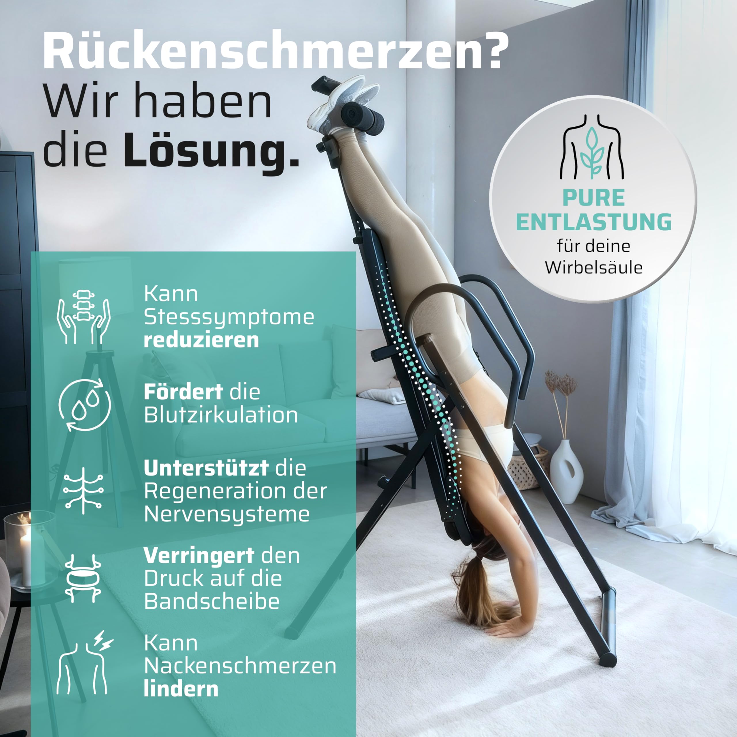 SportPlus Inversionsbank, klappbarer Schwerkrafttrainer, Inversion Table mit 4 Inversionswinkel, Streckbank zur Entlastung der Wirbelsäule, Nutzergewicht bis 135 kg, Rückenstrecker