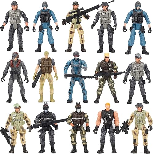 Paquete de 14 figuras de acción de soldados del ejército y soldados del equipo SWAT, juego de figuras de acción de soldados con 14 diseños de