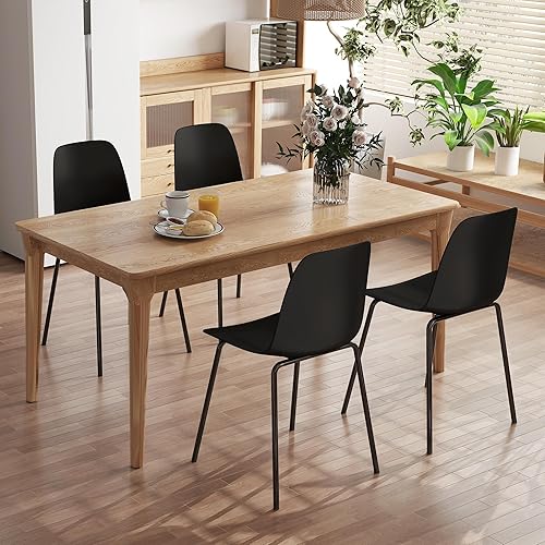 thksbought Mid Century Kitchen Chairs Set of 4,Black Plastic Dining Chairs Outdoor Chairs with Metal Legs for Living & Dining Room(4pcs,Matte Black)