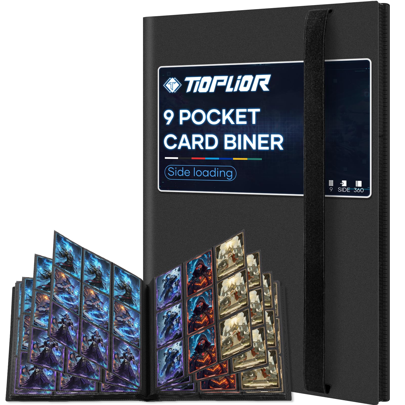 Trading Card Binder Holder 9 Pocket Card Album Folder, Black Card Collection Binder with 360 Side Loading Pocket Card Book Fit for MTG Baseball Football Sports Card Play Cards