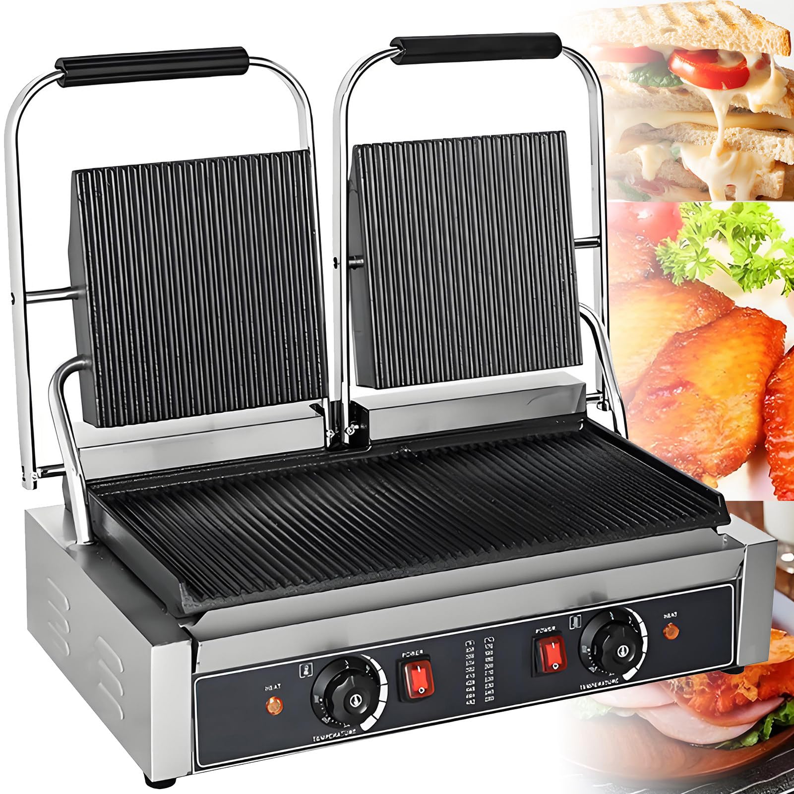 Komercyjna elektryczna prasa do hamburgerów i grill, idealna do panini, steków, skrzydełek kurczaka, tostów i wrapów – regulowana temperatura i timer do idealnego pieczen,C