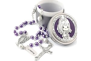 6mm Glass Pearl Beads Communion Rosary Necklace with Zinc Alloy Keepsake Box