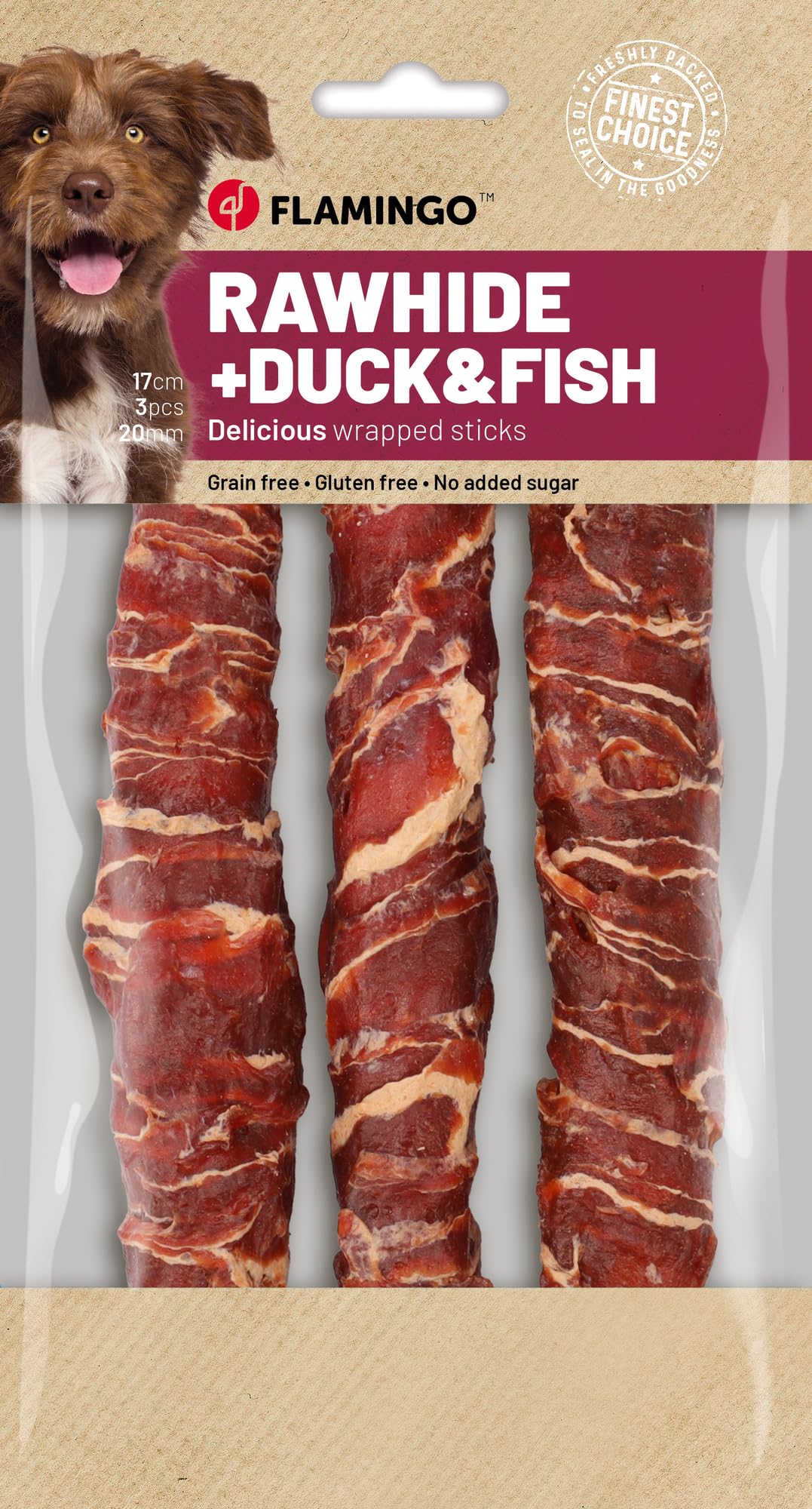 snack per cani - bastoncini per cani - R'Hide con anatra e merluzzo - 17 cm - 3 pezzi - 155 g - senza glutine - senza cereali - senza zuccheri aggiunti