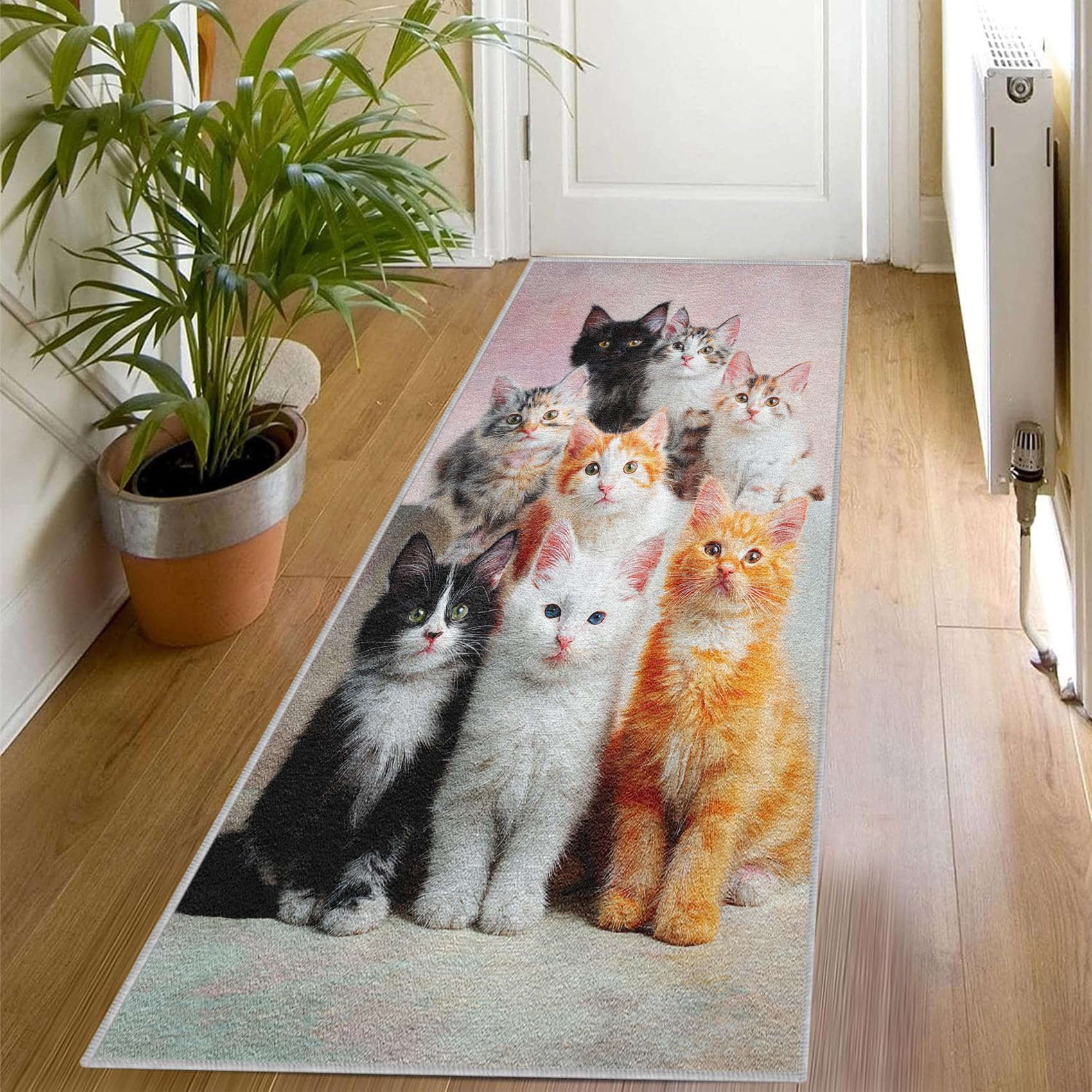 Kawaii Cats Runner Rug for Hallway, 80x300,Washable Non-Slip Cute Cat Pattern Hallway Carpet, Pet Animal Area Rug for Living Room Bedroom Kitchen Entryway Long Rugs Home Decor Pd209