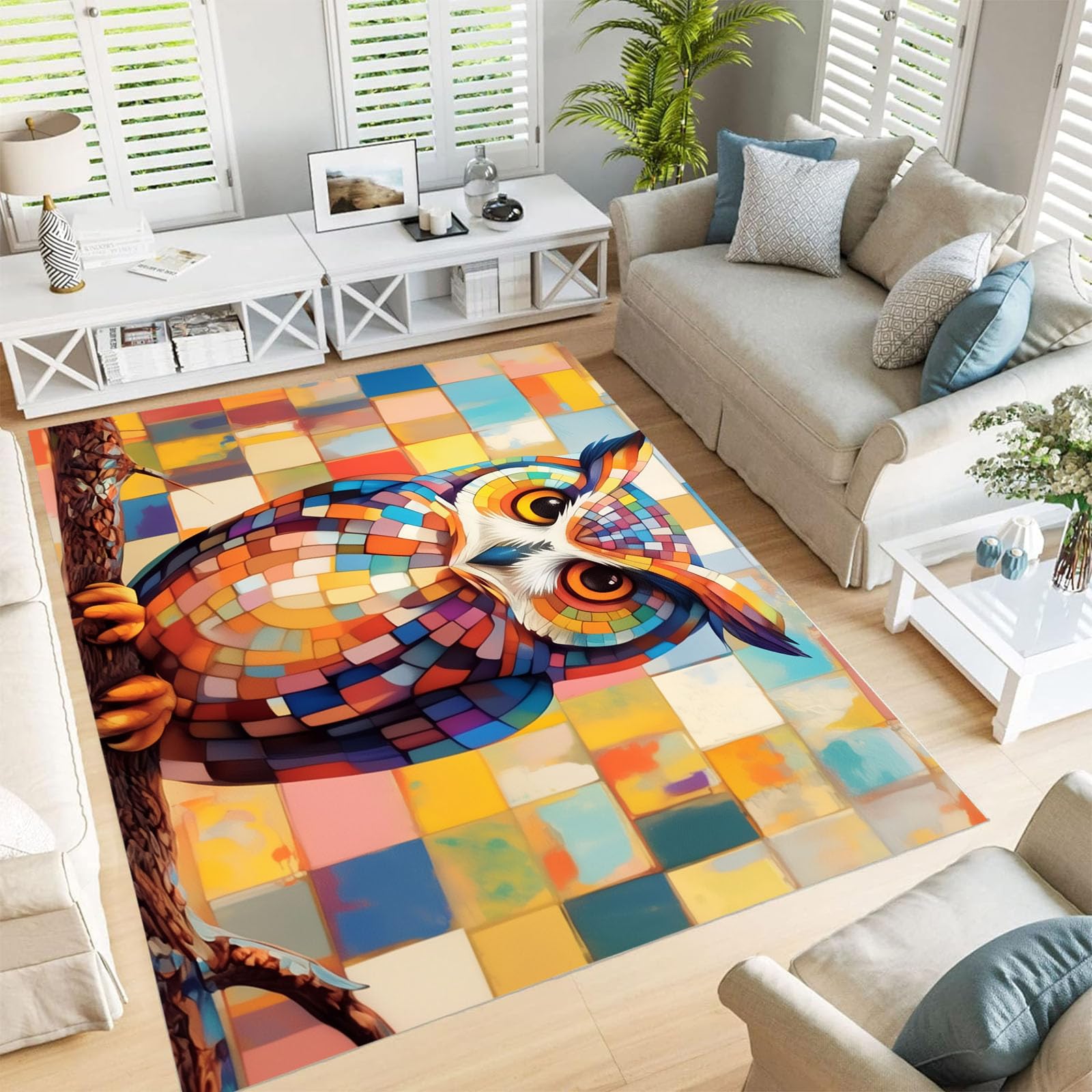 Tapis mosaïque de hibou poils courts 80x150cm pour cuisine