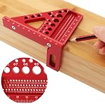 3D Multi-Angle Measuring Square Ruler, 22.5-90 Degree Woodworking Protractor, Versatile Hole Scribing Woodworking Tools for Engineering & Construction(Color:red)