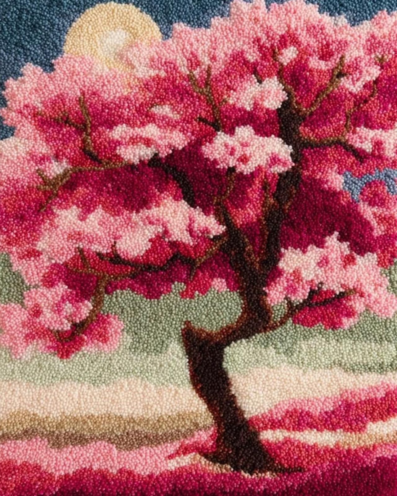 Wallphantom Romantic Cherry Blossom Trees Latch Hook Rug Kit For Adults,