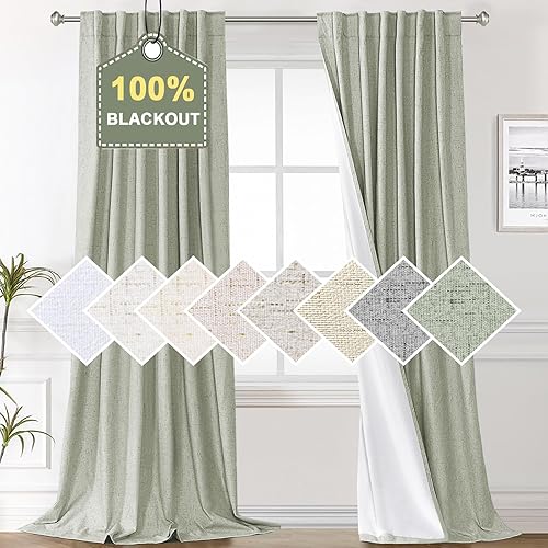 H.VERSAILTEX Cortinas de lino sintético 100 % opacas para dormitorio, 84 pulgadas de largo, con aislamiento térmico y aspecto de lino, con pestaña