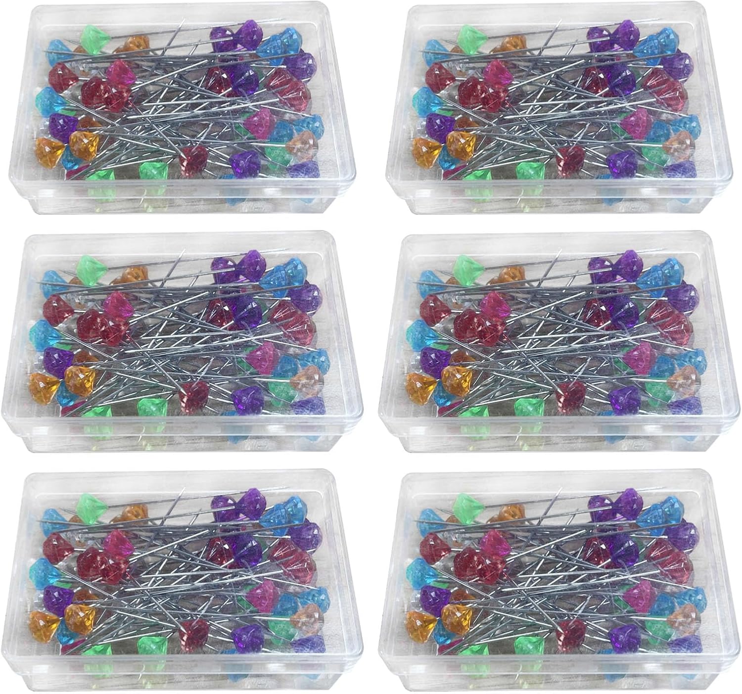 Sewing Pins Colorful Rhinestone Corsage Bouquet Pins for Handcraft Wedding Decorations 6 Boxes Plastic Storage Boxes Multifunctional Straight Quilting Pins