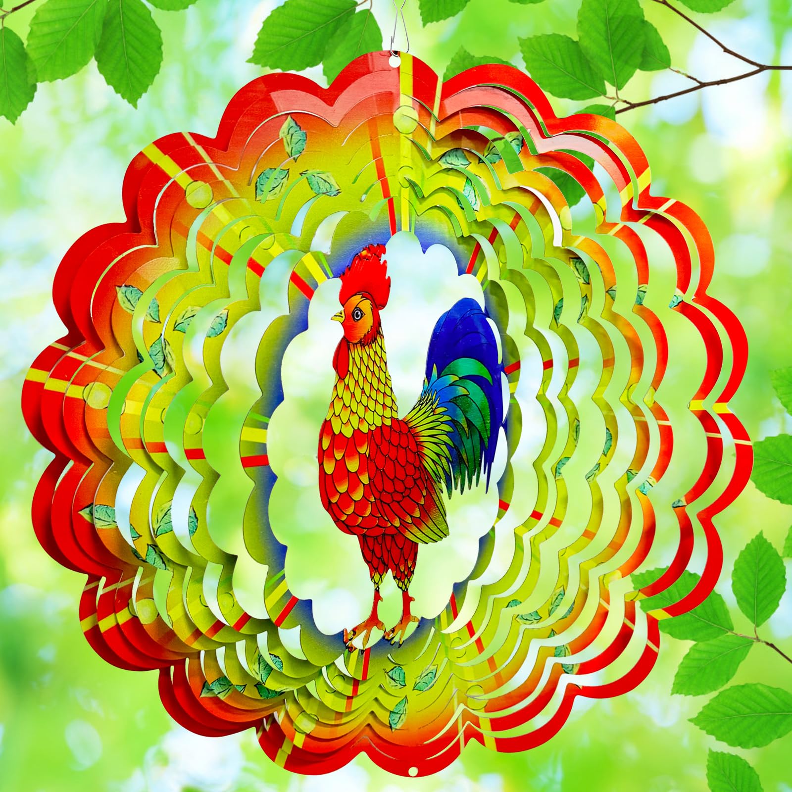 Wind Spinners Outdoor Hanging Rooster - Unique Decor Gift, 12 inch 3D Metal Wind Spinner for Yard and Garden, Weatherproof & Rustproof, Patio | Perfect for Homeowners & Nature Lovers