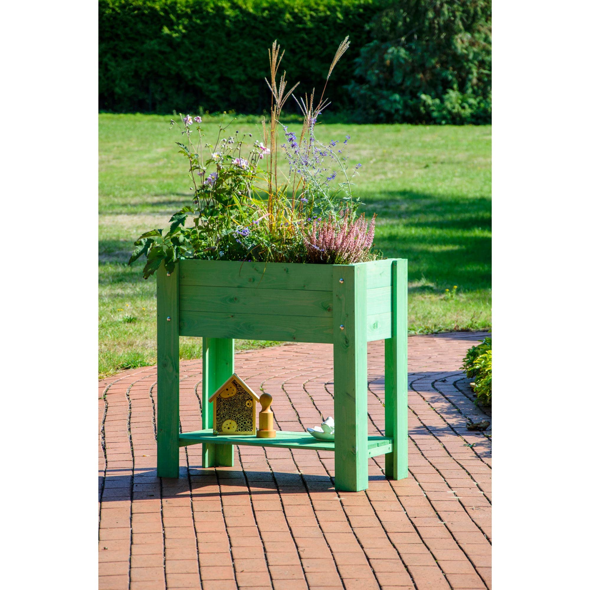 dobar 58292FSCe – Elegante bancal Alto Urban con Superficie de Almacenamiento – Bancal Elevado para Verduras con lámina – Jardinera Verde Menta para balcón, jardín y terraza