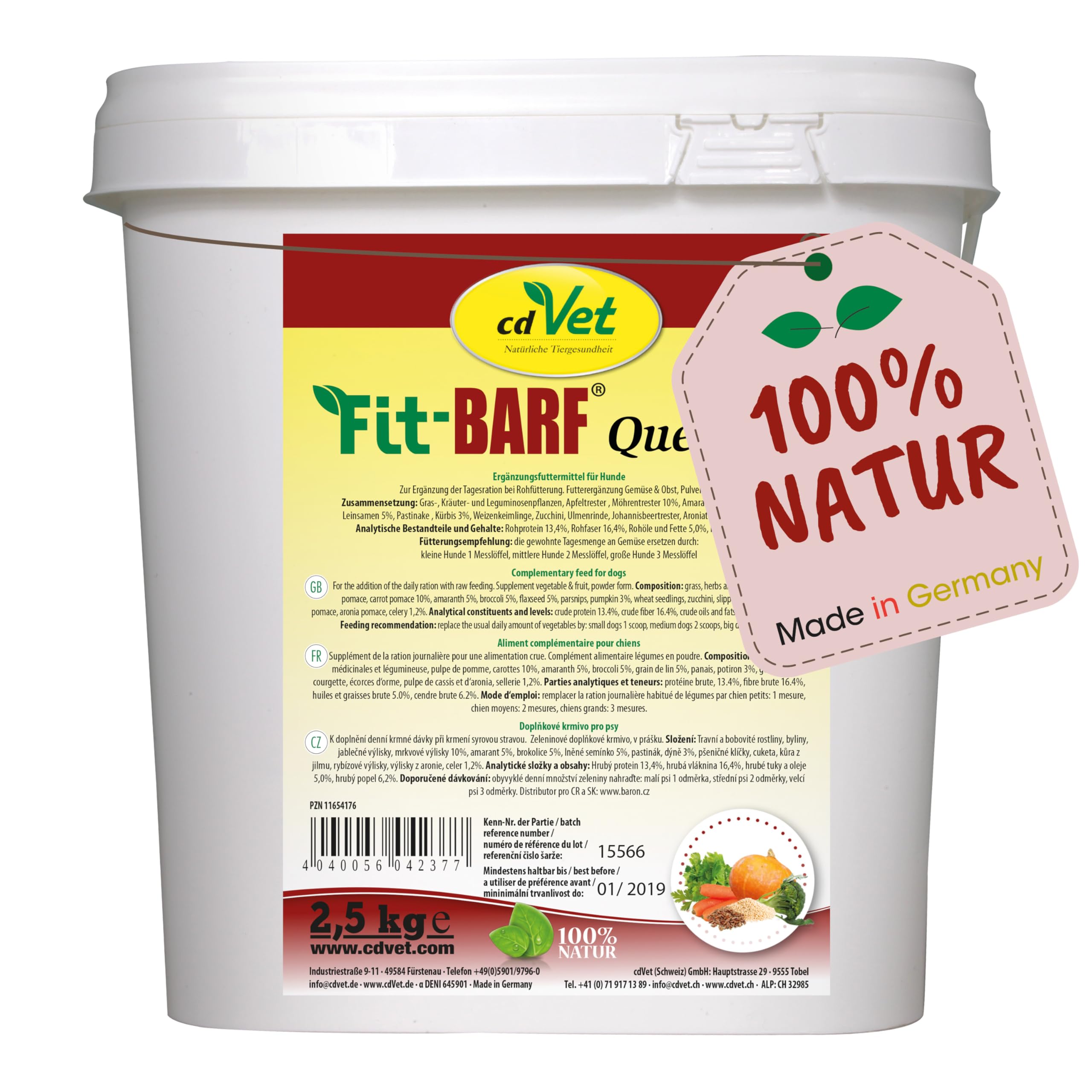 cdVet Naturprodukte Fit-BARF QuerBeet 2,5 kg - Complementary feed for dogs - grain-free - balanced nutrition in raw feeding - vegetable-herb combination - raw feeding - BARF -