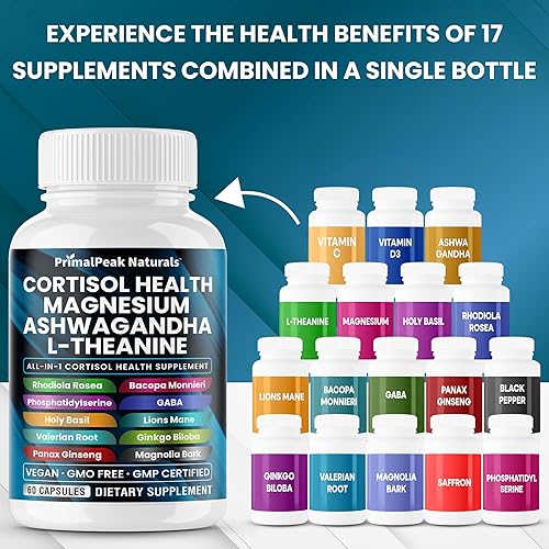 Miniatura 7 de Aceite de semilla negra de musgo marino Ashwagandha jengibre bardana vejiga cúrcuma y cortisol suplementos para mujeres y hombres con magnesio,