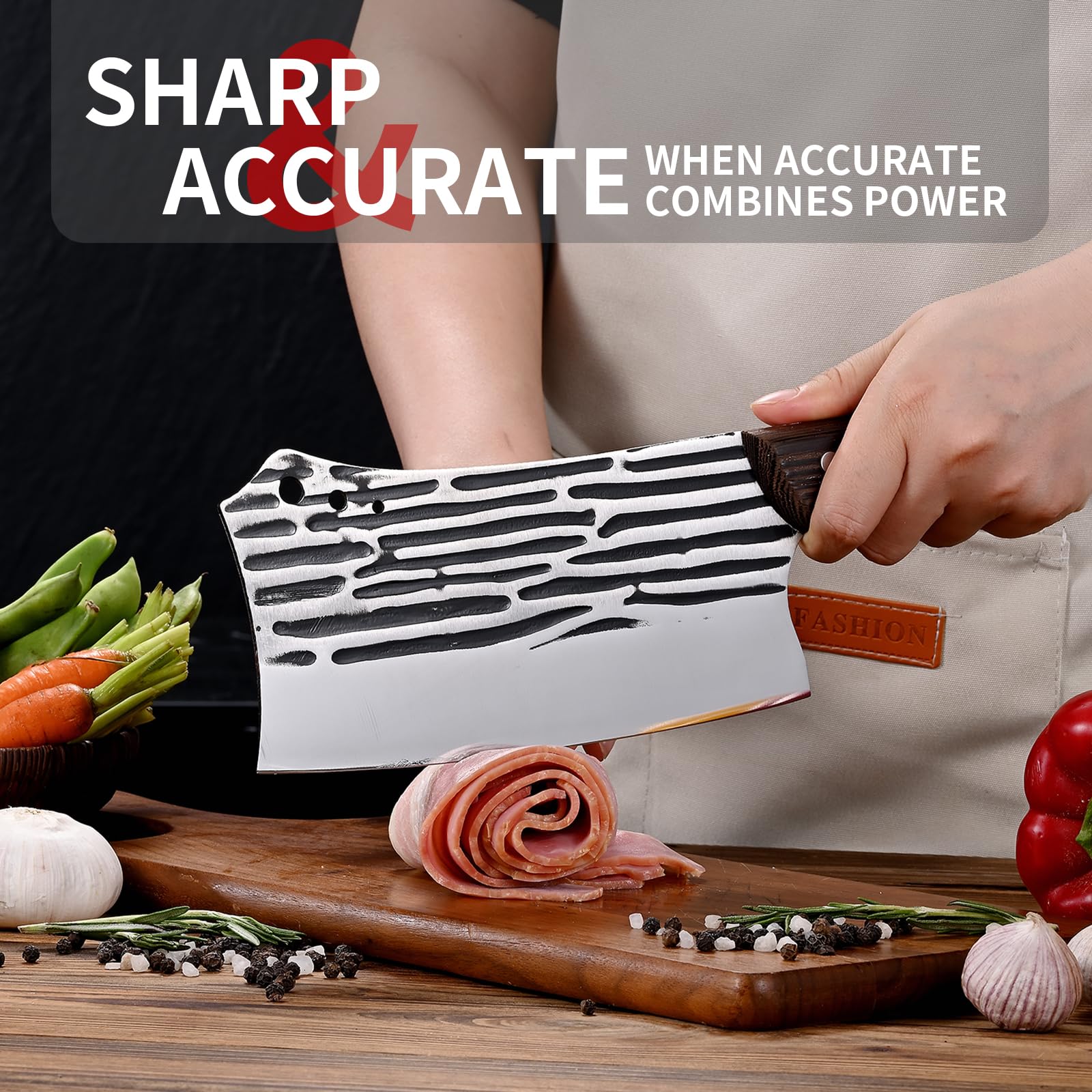 Cuchillo Verdura,Cuchillo de Chef Forjado Hecho a Mano,Cuchillo de Cocina Cuchillo Multifuncional de Acero Inoxidable Profesional Cuchillo Carne,Mango de Madera y Embalaje de Regalo