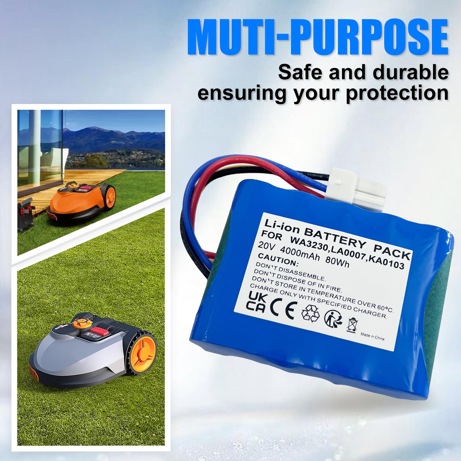 Batería de Repuesto para Robot cortacésped Worx Landriod S300,S 390m2,S Basic,S300i,S450i,S500i,S700i,WR100SI,etc, Compatible con Robot cortacésped Landxcape LX790i, LX790, LX792, etc.