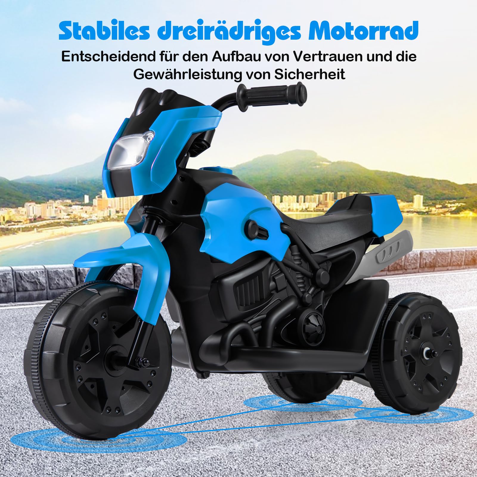 DREAMADE 6V Kinder Motorrad, Elektromotorrad mit 3 stabilen Rädern & LED-Scheinwerfer & Fußpedal, Elektrisches Motorrad für Kinder ab 3 Jahren (Blau)