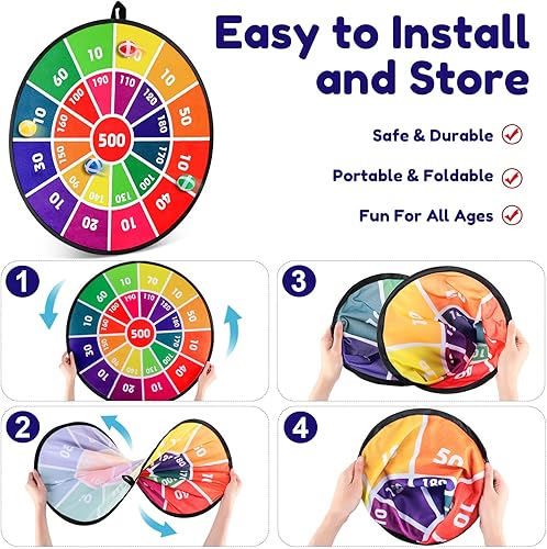 Miniatura 3 de Hungdao Juego de 3 juegos de carnaval, tablero de dardos con bolas de plástico, conos de plástico, bolsas de frijol, juego de lanzamiento para