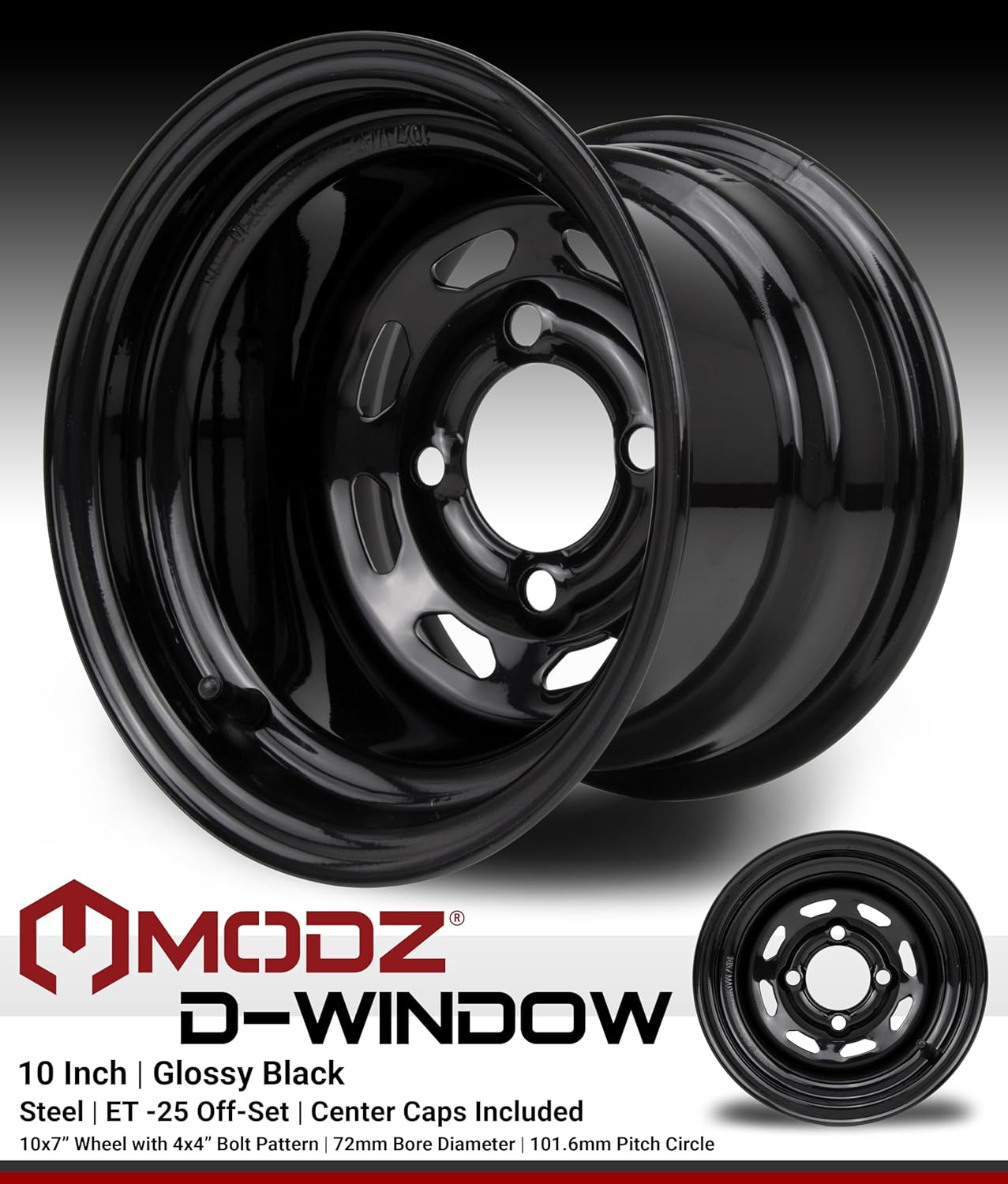 MODZ® D-Window Glossy Black 10" Steel Golf Cart Wheel