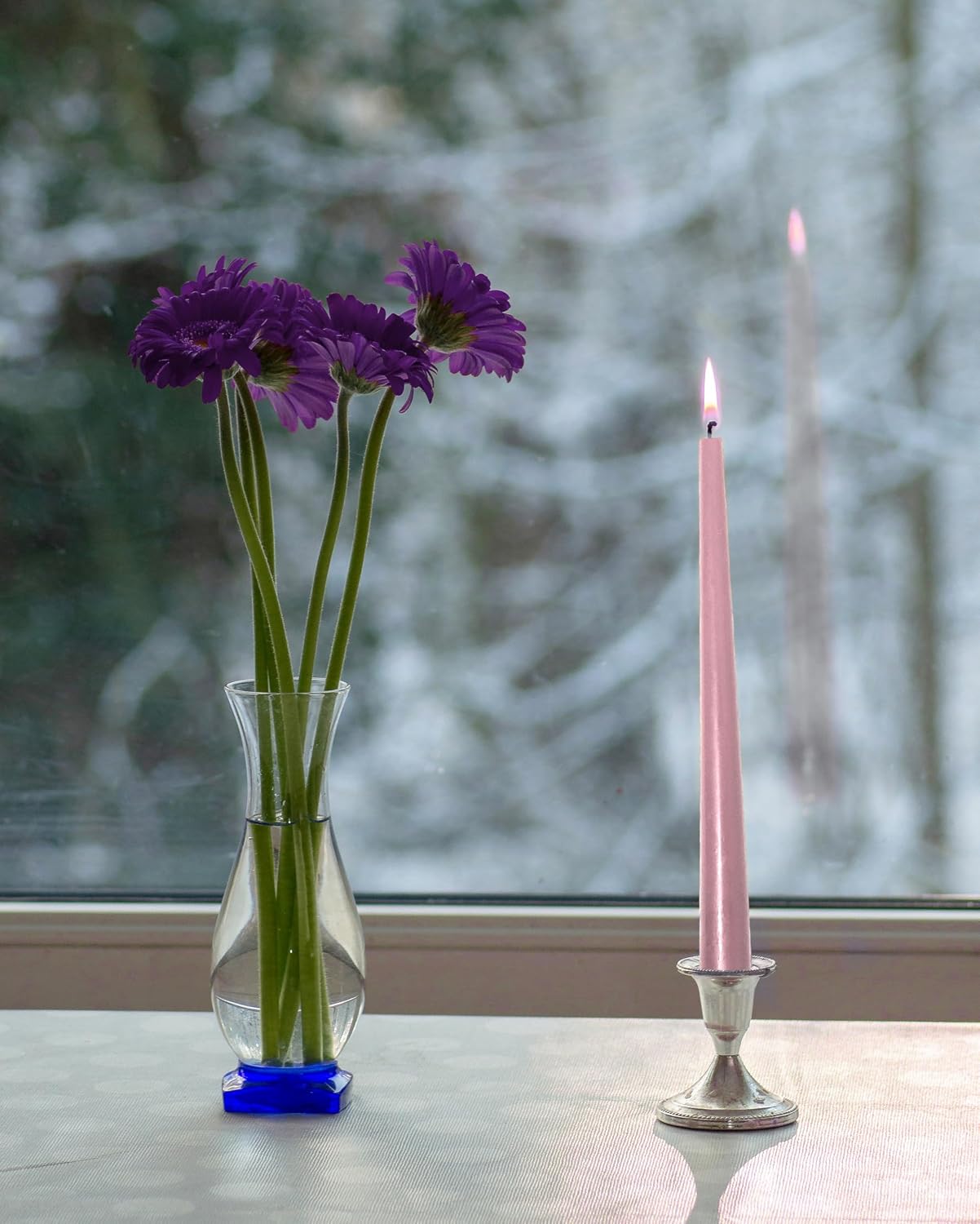 Hyoola Tall Taper Candles - 14 Inch Mauve Pink Unscented Dripless Taper Candles - 12 Hour Burn Time - 12 Pack