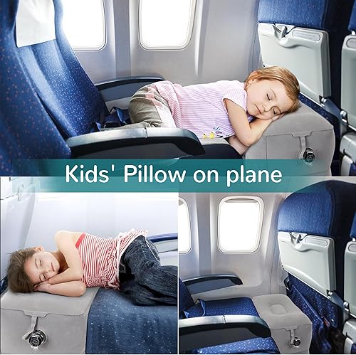 Miniatura 5 de Almohada inflable para descanso de pies, almohada ajustable de 3 capas de altura, cama de avión para niños, artículos esenciales de viaje para