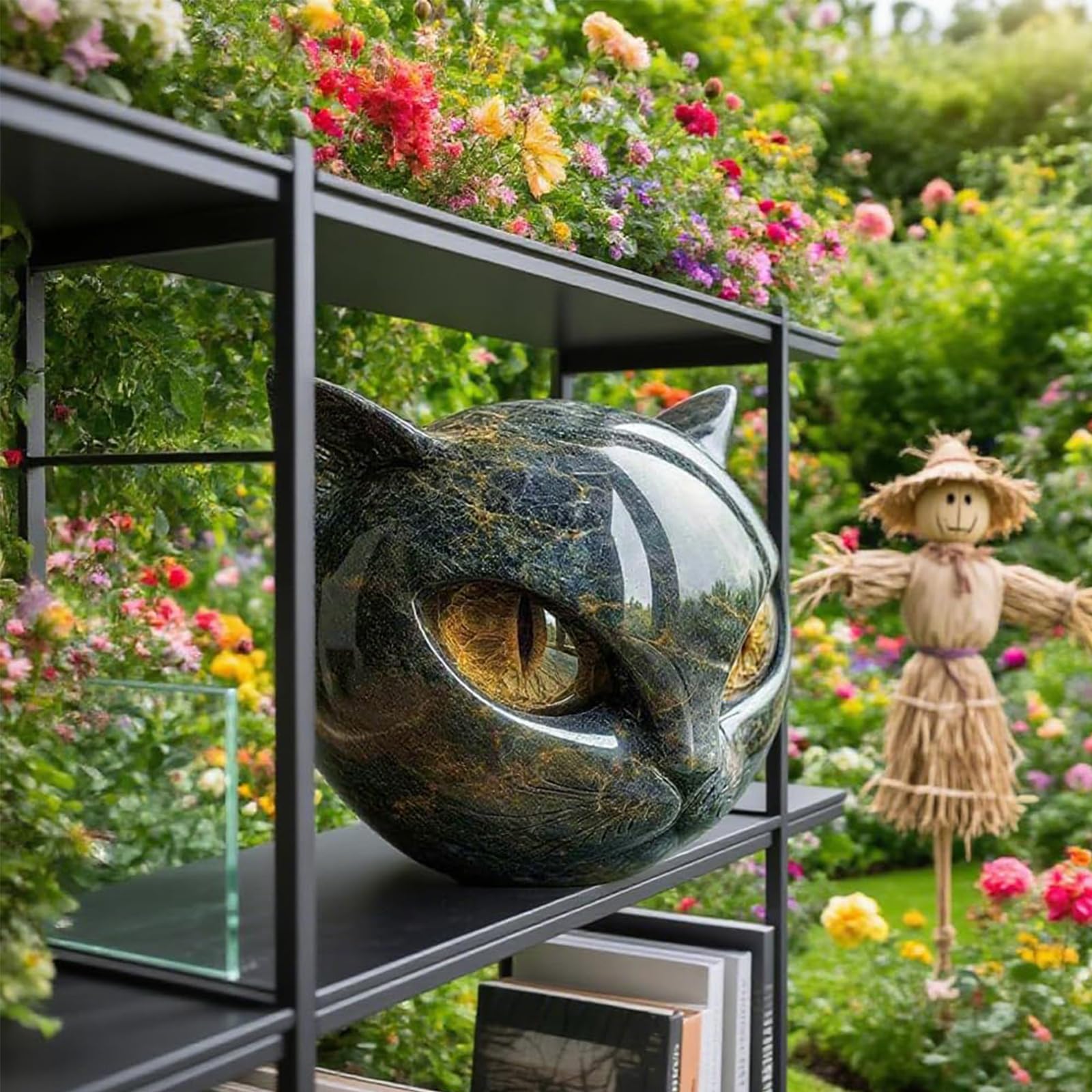 Amazon.co.jp: 高級黒猫石彫刻 小さな猫の置物ホームデコレーション