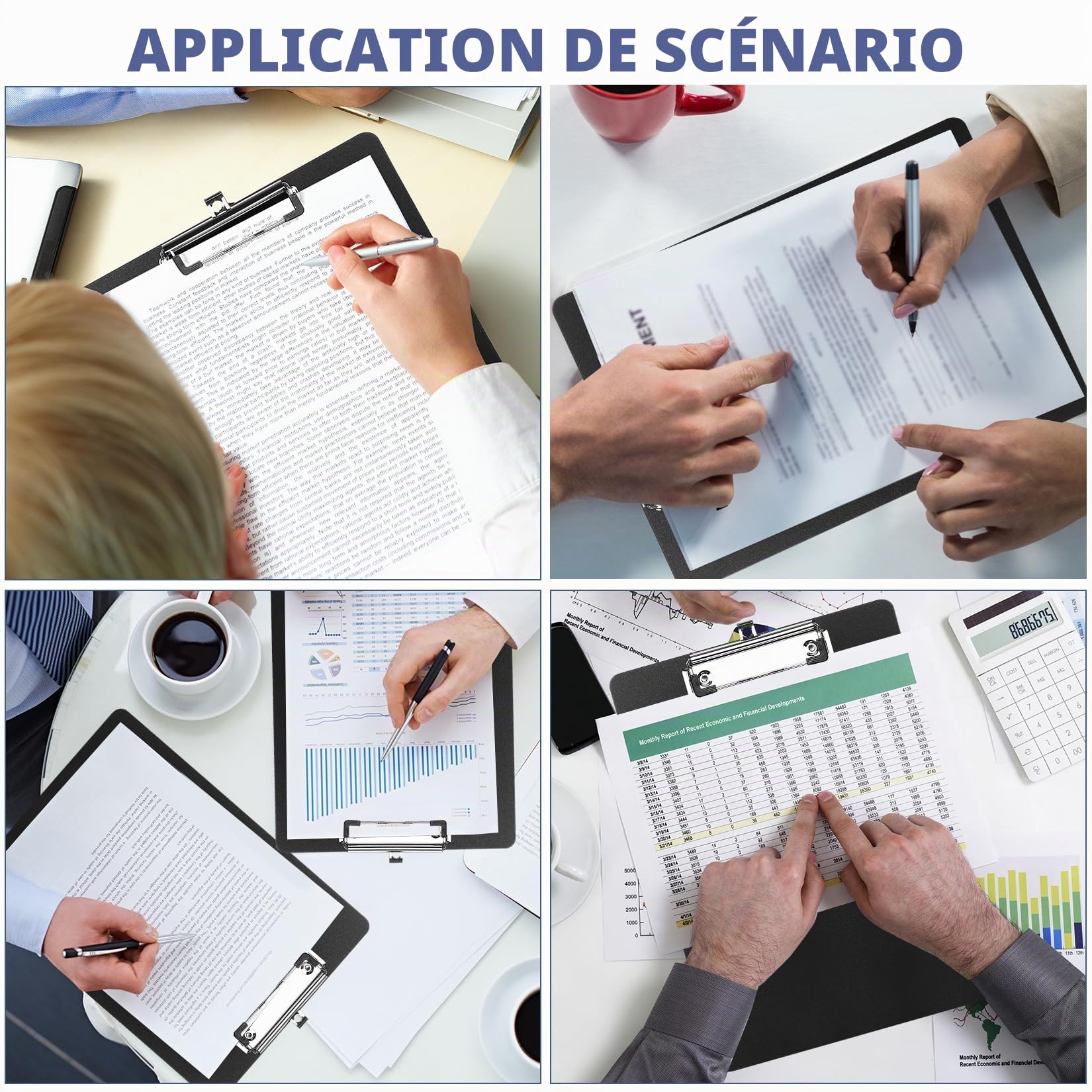 6 Pcs Porte Bloc A4 avec Pince, Porte Documents A4, Porte-Blocs Plastique Rigide, Presse-papiers pour étudiants Enseignants Fournitures de Bureau (Noir)
