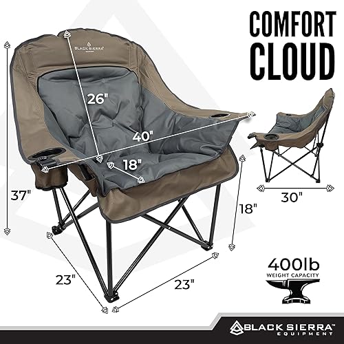 Miniatura 2 de Black Sierra Silla de campamento de gran tamaño para adultos, asiento al aire libre resistente con acolchado de felpa, soporta 400 libras,
