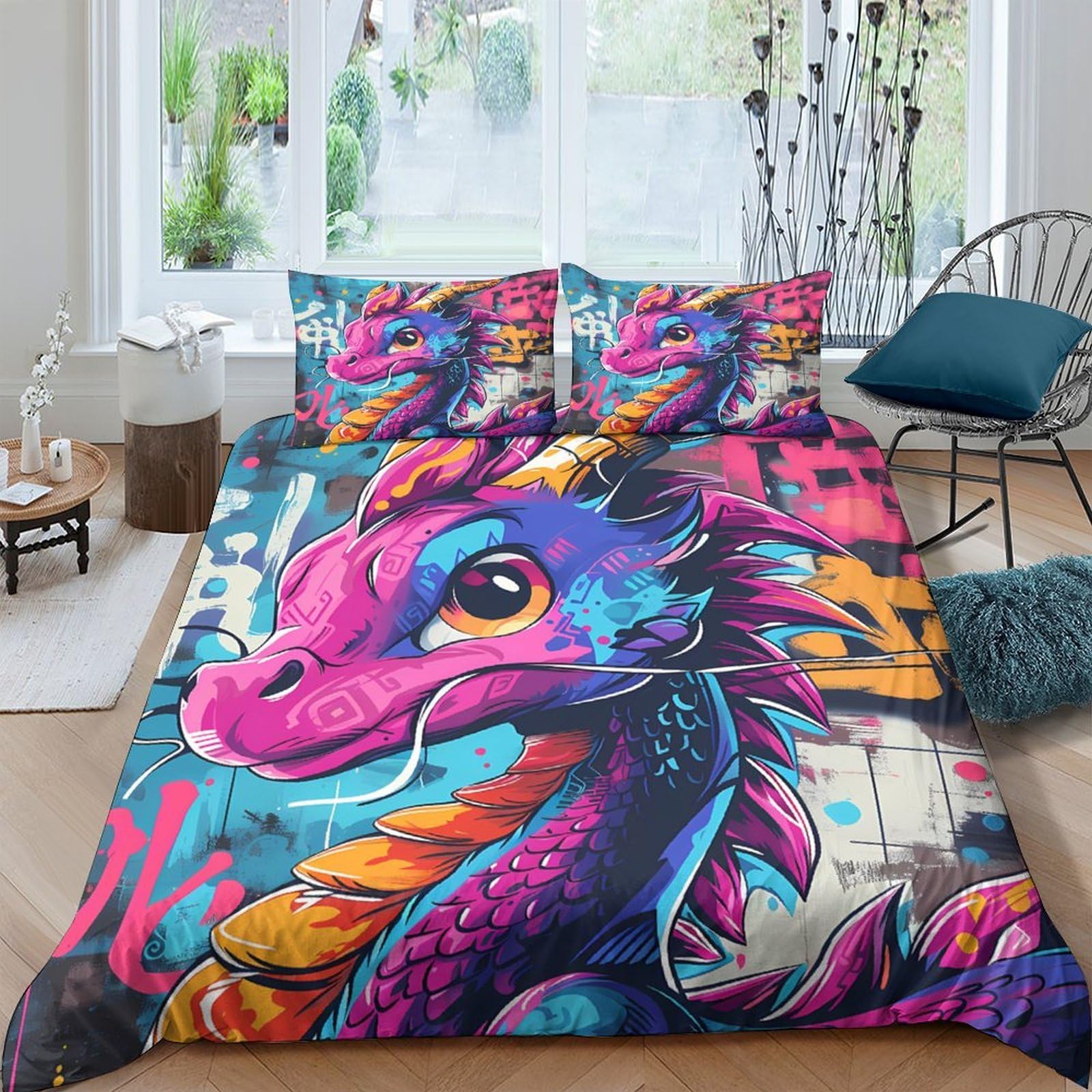 Ctjqhvkz Style-10 3D Printed Colorful Dragon Fitted Sheet Microfiber Soft Anti-Slip Cartoon Bed Cover For Bedroom Dorm Guest Room Decor Single（135X200cm）