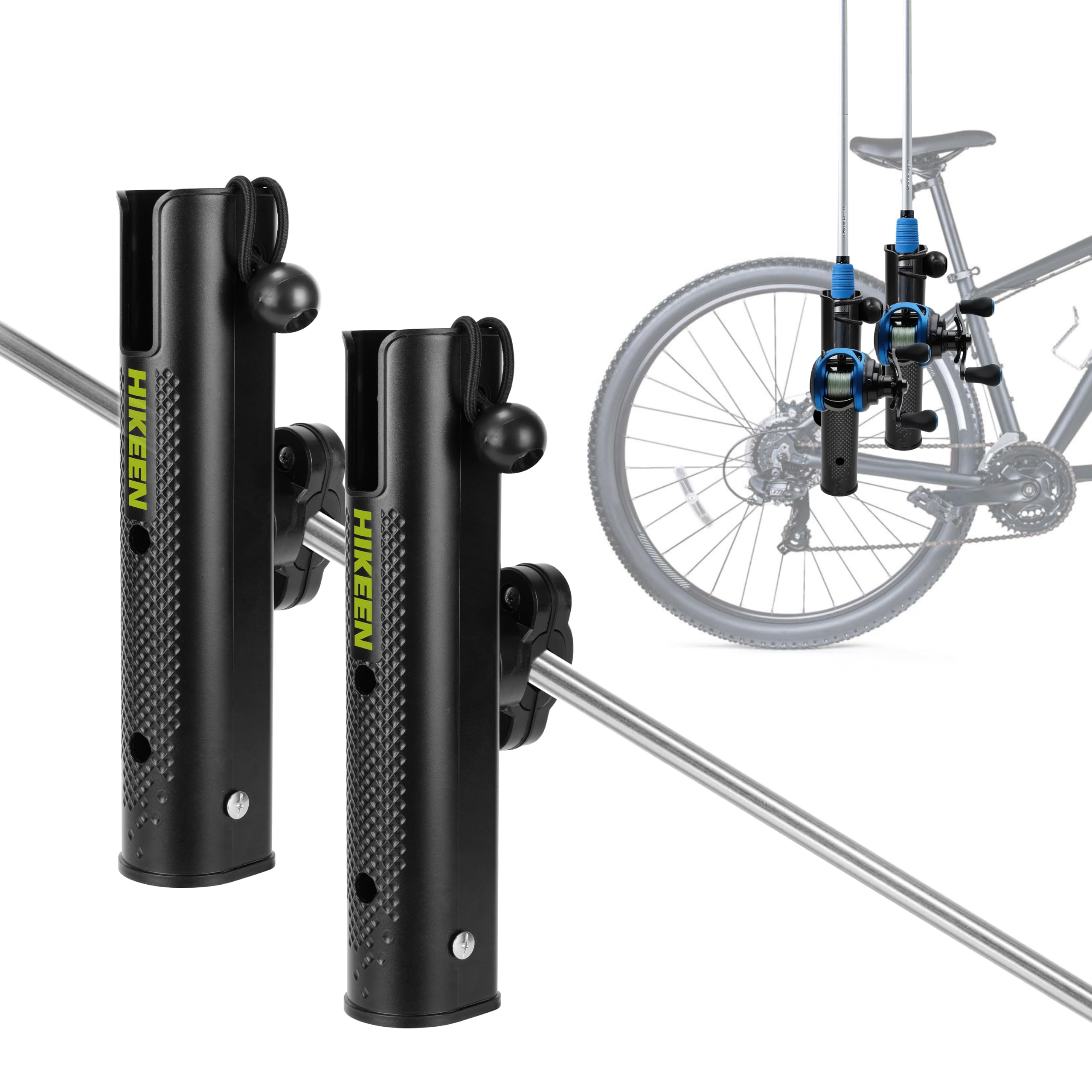 Hikeen Fishing Rod Holder for Bike, Secures Fishing Pole to Bicycle, Easy to Mount, Rod Rack for Bicycle, Beach Car, Fishing Chair, ATVS, Boats, Carts