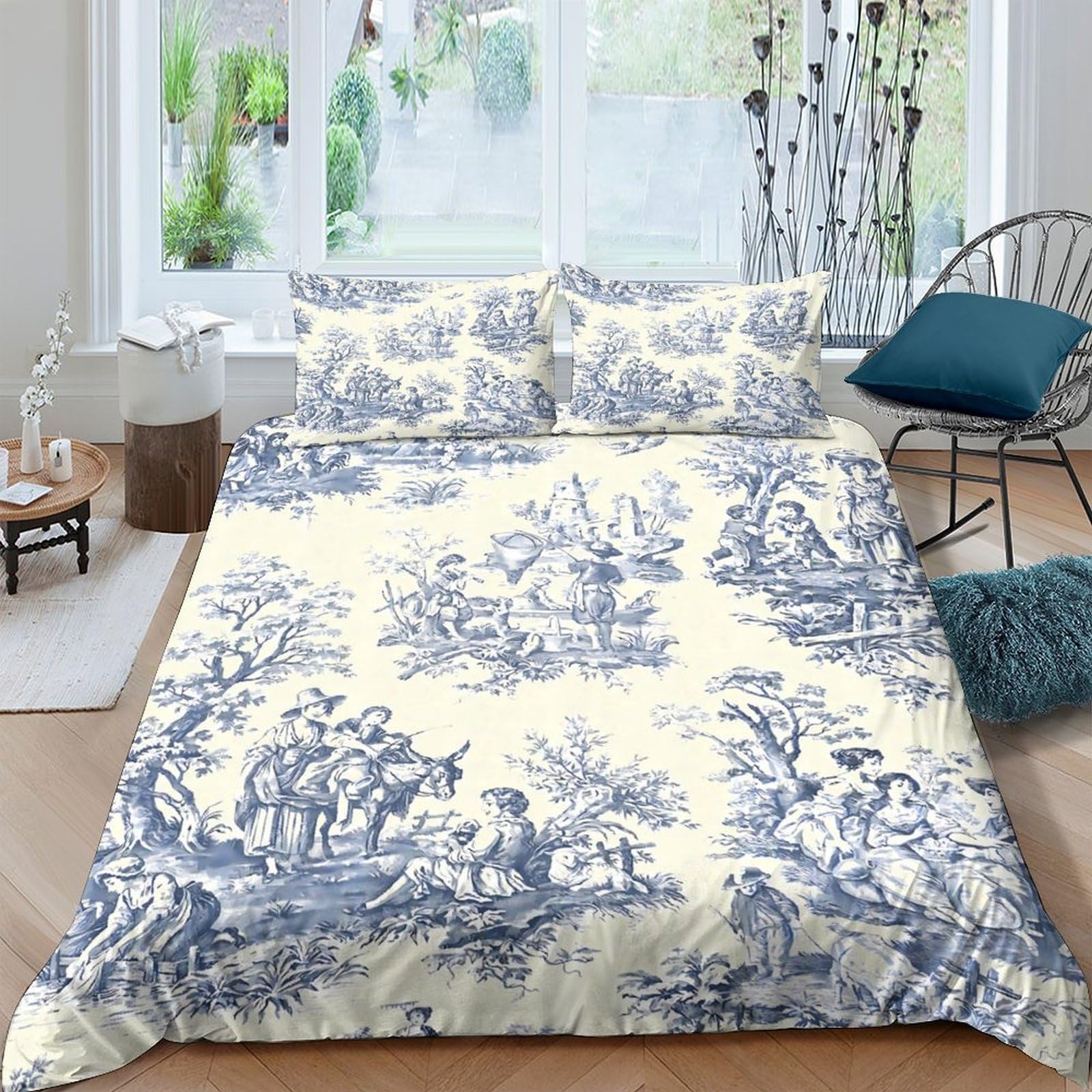 Ctjqhvkz Style-6 3D Printed Vintage Pastoral Fitted Sheet Microfiber Soft Breathable Toile De Jouy Mattress Cover For Bedroom Guest Room Decor Single（135X200cm）