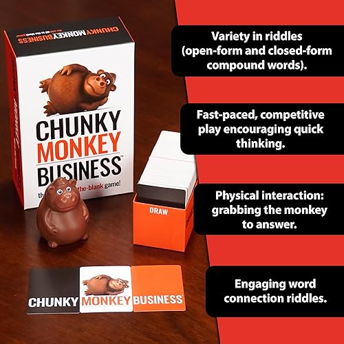 Miniatura 6 de Chunky Monkey Business, divertido juego de adivinanzas de palabras para rellenar en blanco para noches de juegos, diversión familiar y grupos, a