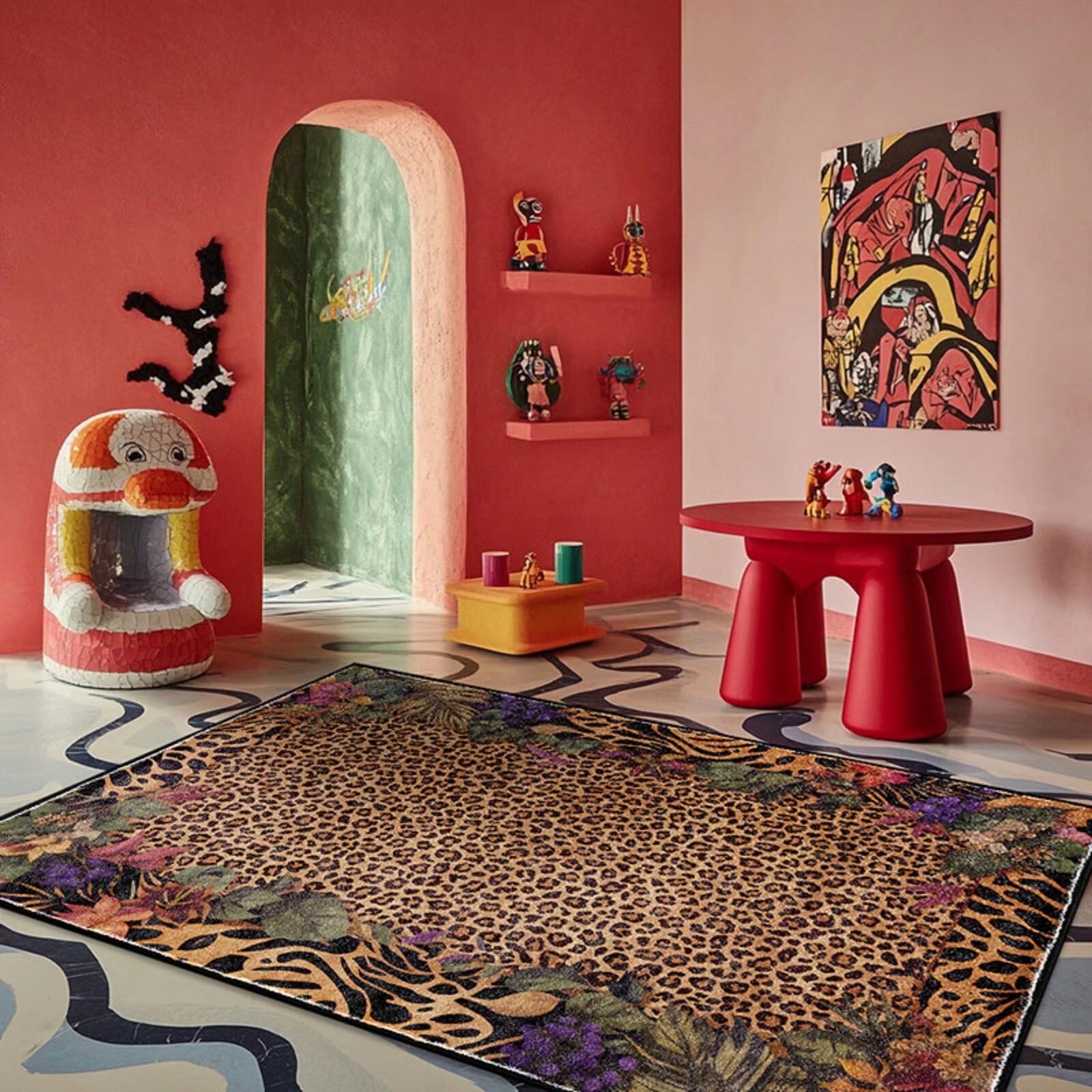 UUYDFH Large Washable Brown Leopard Area Rug Luxury Animal Cheetah Print Floor Mats Non Skid Indoor Leopard Carpets for Living Dining Room Bedroom,5'×