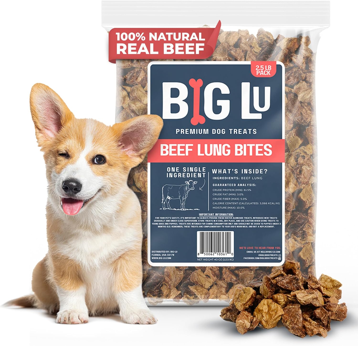 – Bulk High-Protein Training Dog Treats, 100% Natural Single-Ingredient Beef Lung Bites, Rich in Glucosamine & Chondroitin for Joint Health, 40 oz