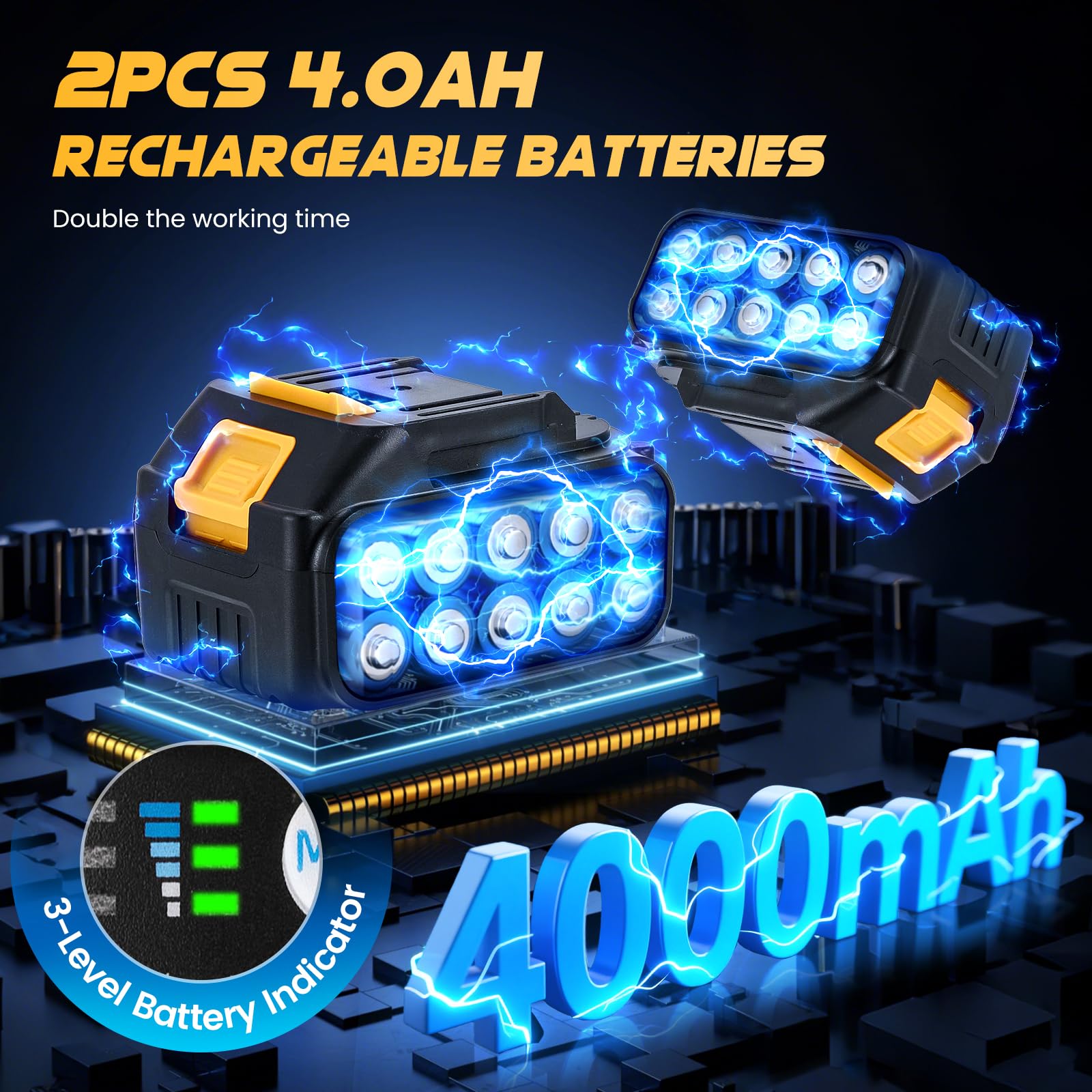 1200NM 1/2'' pistola de impacto bateria 21V 3000RPM atornillador de impacto 2X 4.0Ah batería llave de impacto de alto par Nivel de 3 velocidades para coches, DIY, autocaravanas,cortacéspedes