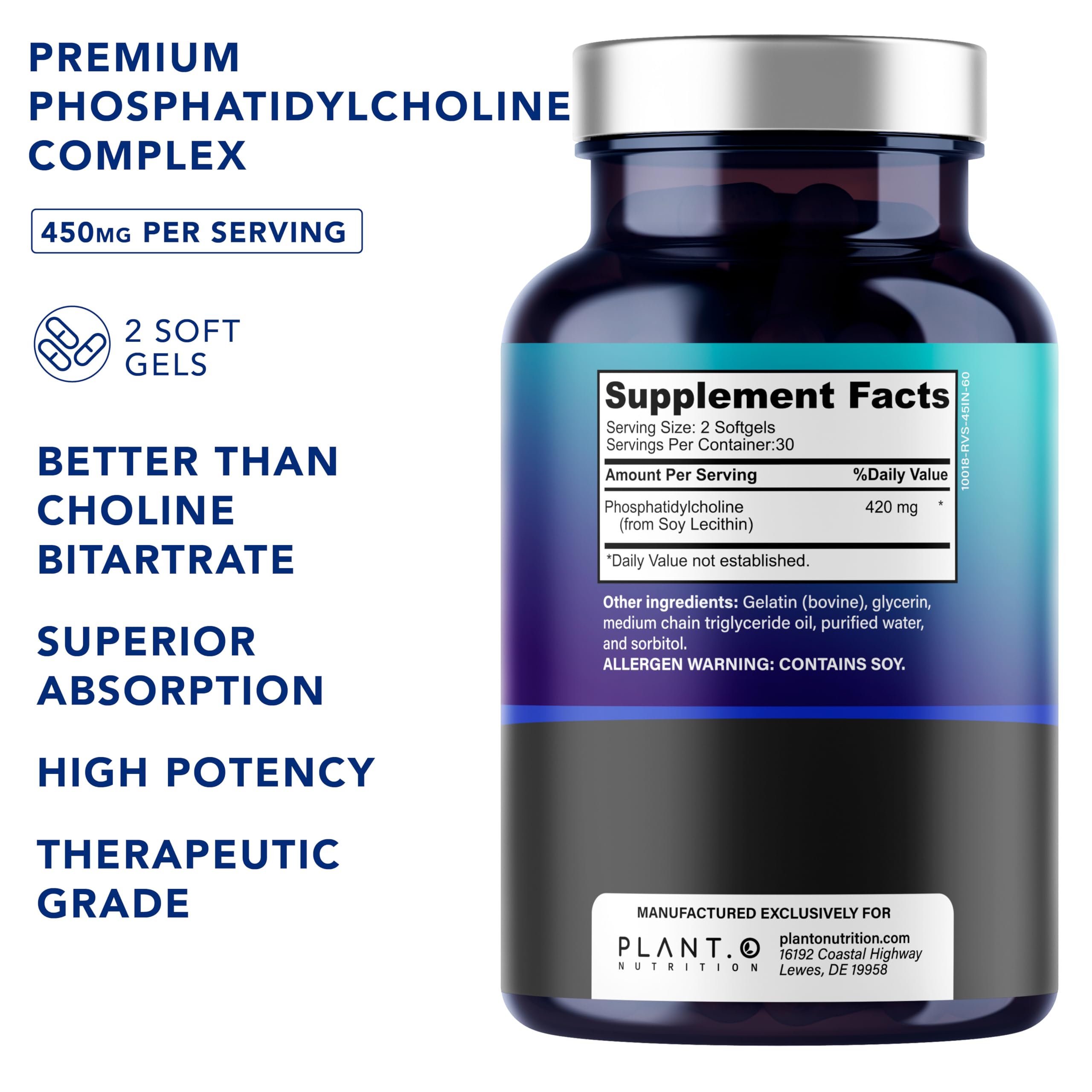 PLANT.O NUTRITION Choline Phosphatidyl Supplement | 60 Softgels — Amazon image 2