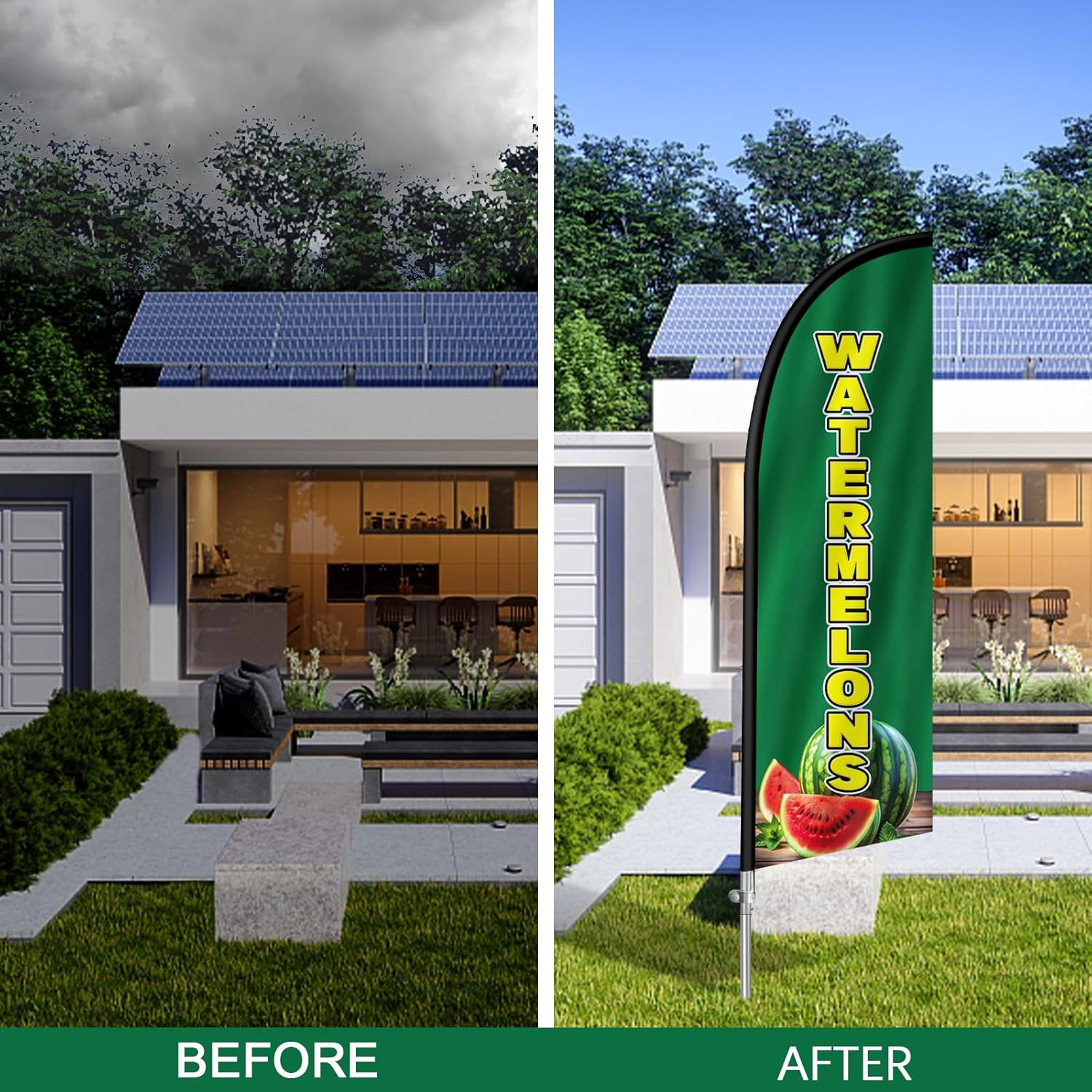 Watermelons Flag for Business, 8FT Watermelons Feather Flag Banner, Polyester Advertising Swooper Flag with Stainless Steel Flagpole Kit, Ground Spike, Portable Bag