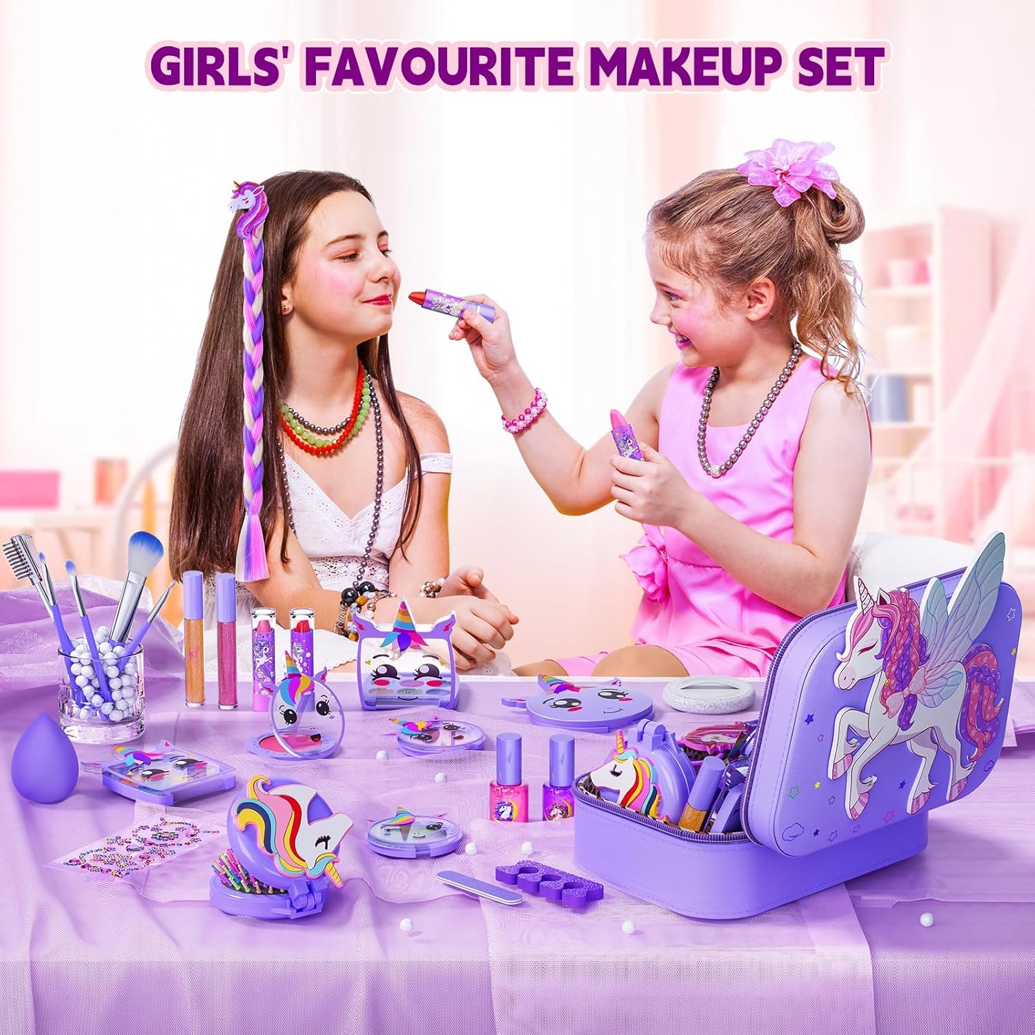 Kids Makeup Kit for Girls with Flying Horse for Toddler & Birthday Gifts for Girl Ages 3 4 5 6 7 8 9 10 Years Old