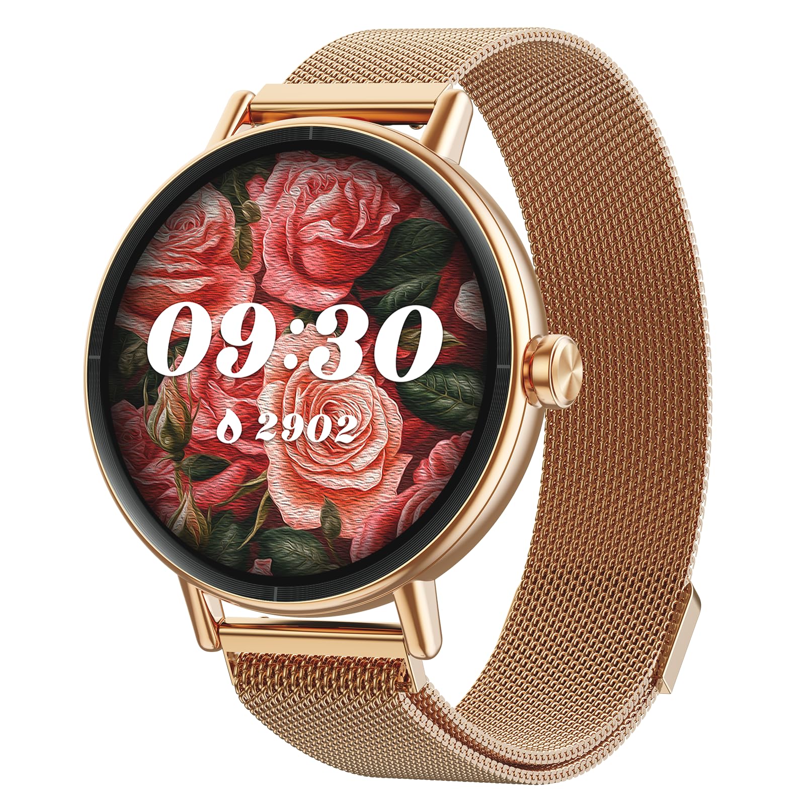 Gydom Montre Connectée Femme Ronde Bracelet Metal Appel Bluetooth, 1.27" Élégante Smartwatch Moniteur de SpO2/Sommeil/Podometre/Calories, IP68 Waterproof, 120+ Sport Modes pour Samsung iPhone Android