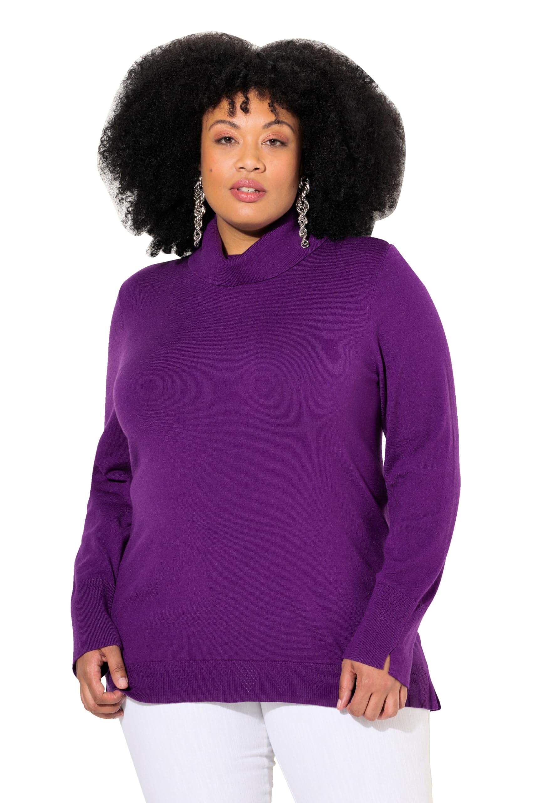 Ulla Popken Damen große Größen Übergrößen Plus Size Rollkragenpullover, breite Rippbündchen, Langarm 799922