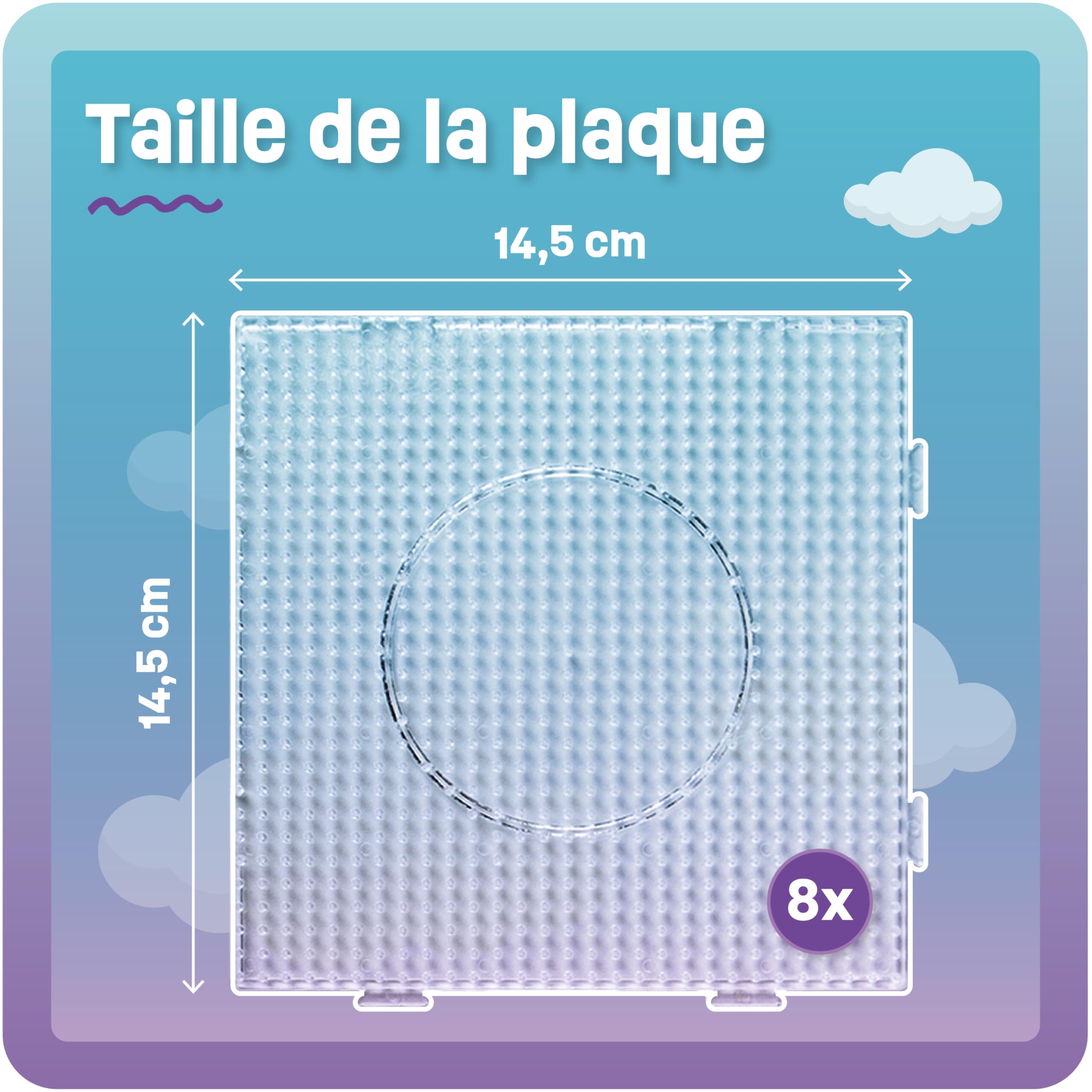 Image secondaire de Smowo® 8 Plaques de perles de fer à repasser carrées et transparentes – Lot de plaques à brancher – Perles à repasser – 14,5 x 1