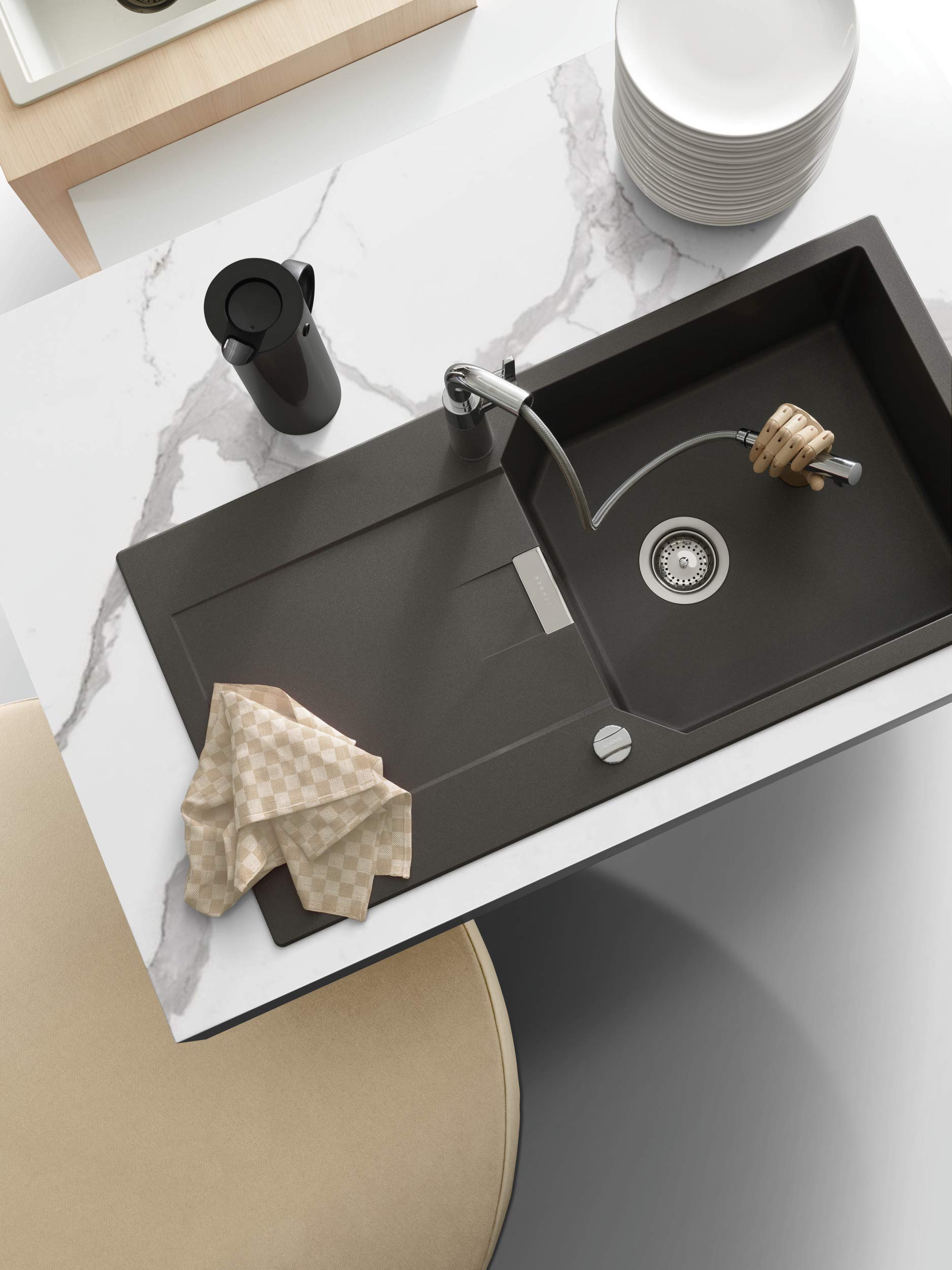 Schock MAND100LAGAS Küchenspüle, Auflage in Évier de Cuisine Compact Manhattan D-100L Asphalt-100 x 51 cm-en Granit Gris-avec Volume supplémentaire à partir de 60 cm-Largeur sous Meuble
