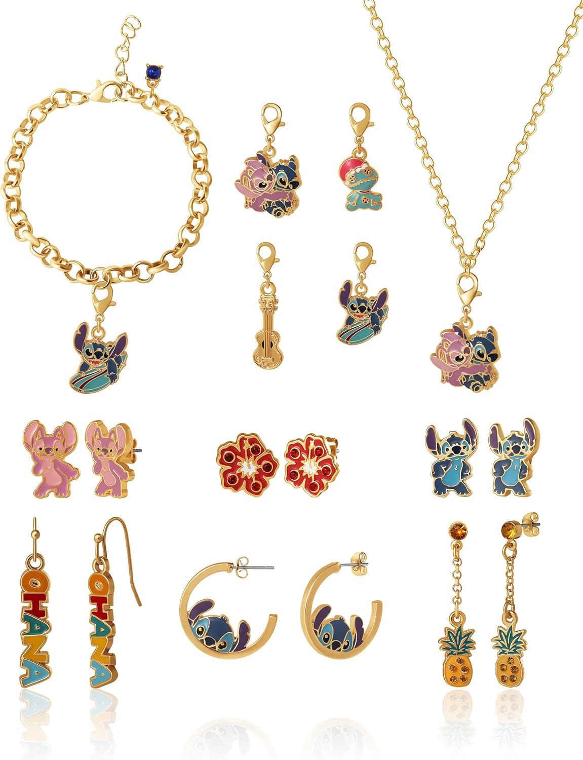 Disney Stitch Jewelry Advent Gift Set: 12 Piece Earrings Necklace Bracelet & Charms Mix & Match Christmas Calendar Set