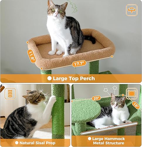 Miniatura 2 de PETEPELA Árbol para gatos de 56.3 pulgadas de alto para gatos de interior, torre de cactus para gatos con hamaca súper grande (20 x 16 pulgadas),