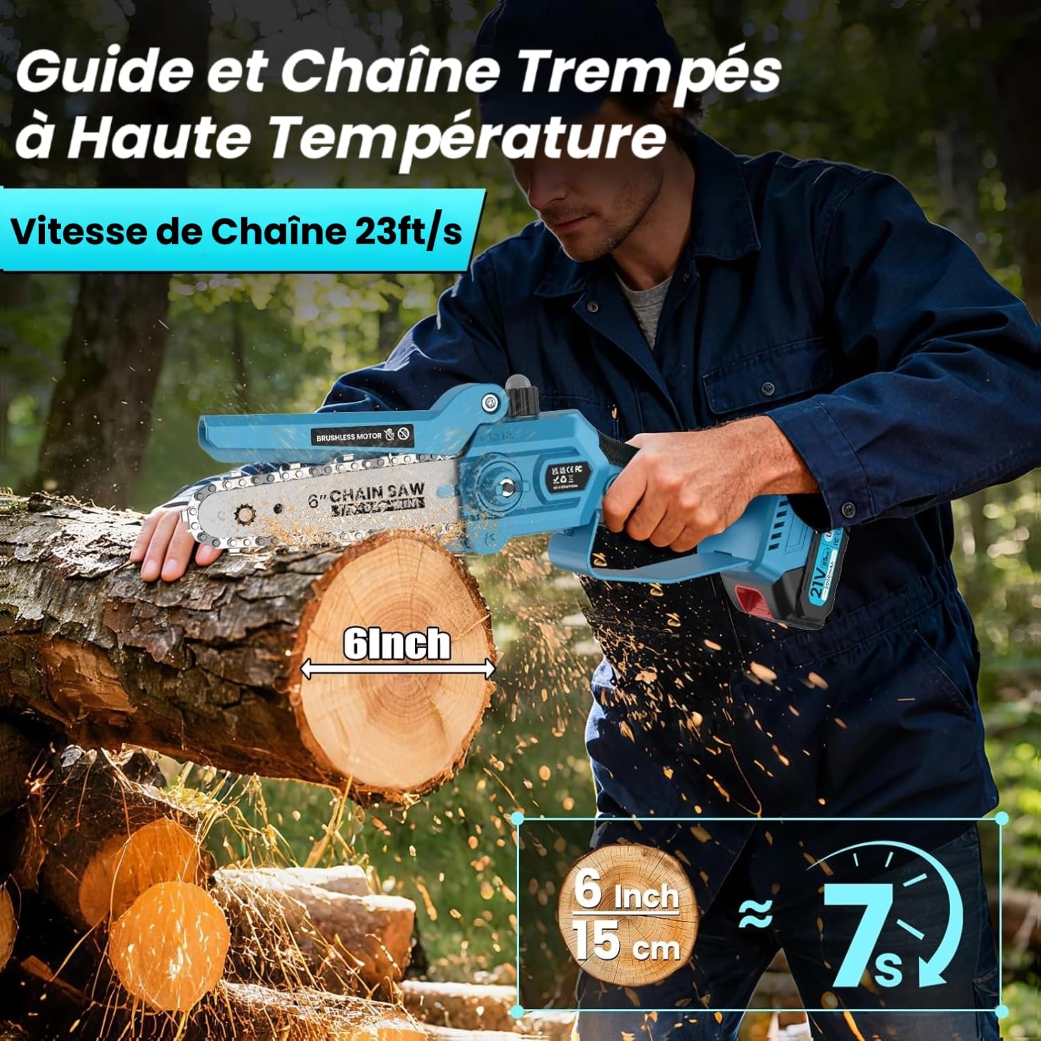 Mini Tronconneuse à Batterie 4000mAh, 1000W & 6 Pouces Tronçonneuse Électrique Sans Fil avec Graisseur Automatique & 2 Chaînes, Mini Tronçonneuse pour Branches et Jardin, Compatible avec Makita 18V | Tronçonneuse électrique portable avec 2 batteries, 1000