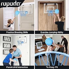 ropoda Mini Basketball Hoop - Glow in The Dark, Over The Door Basketball Hoop Indoor, Indoor Basketball Hoop Backboards for Teens and Adults, Mini Hoop for Kids with 4 Balls and Pump(Blue)